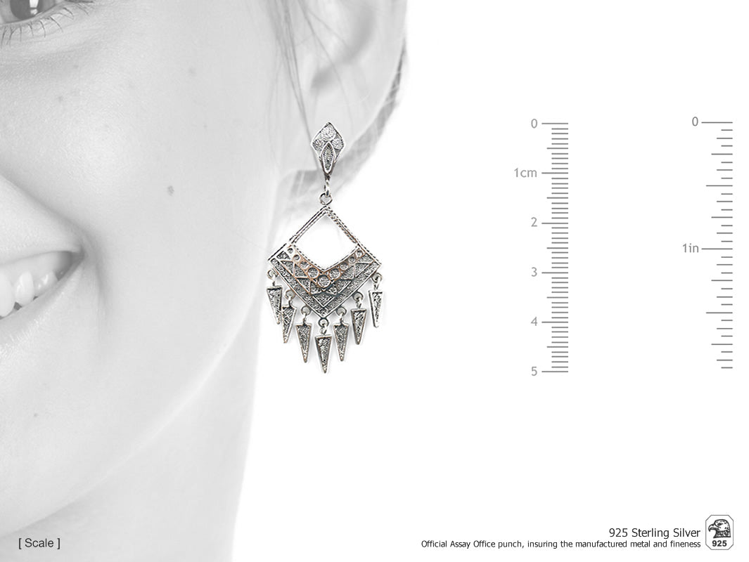 Brincos com Franja, Filigrana Portuguesa, Prata de Lei 925 - Medidas