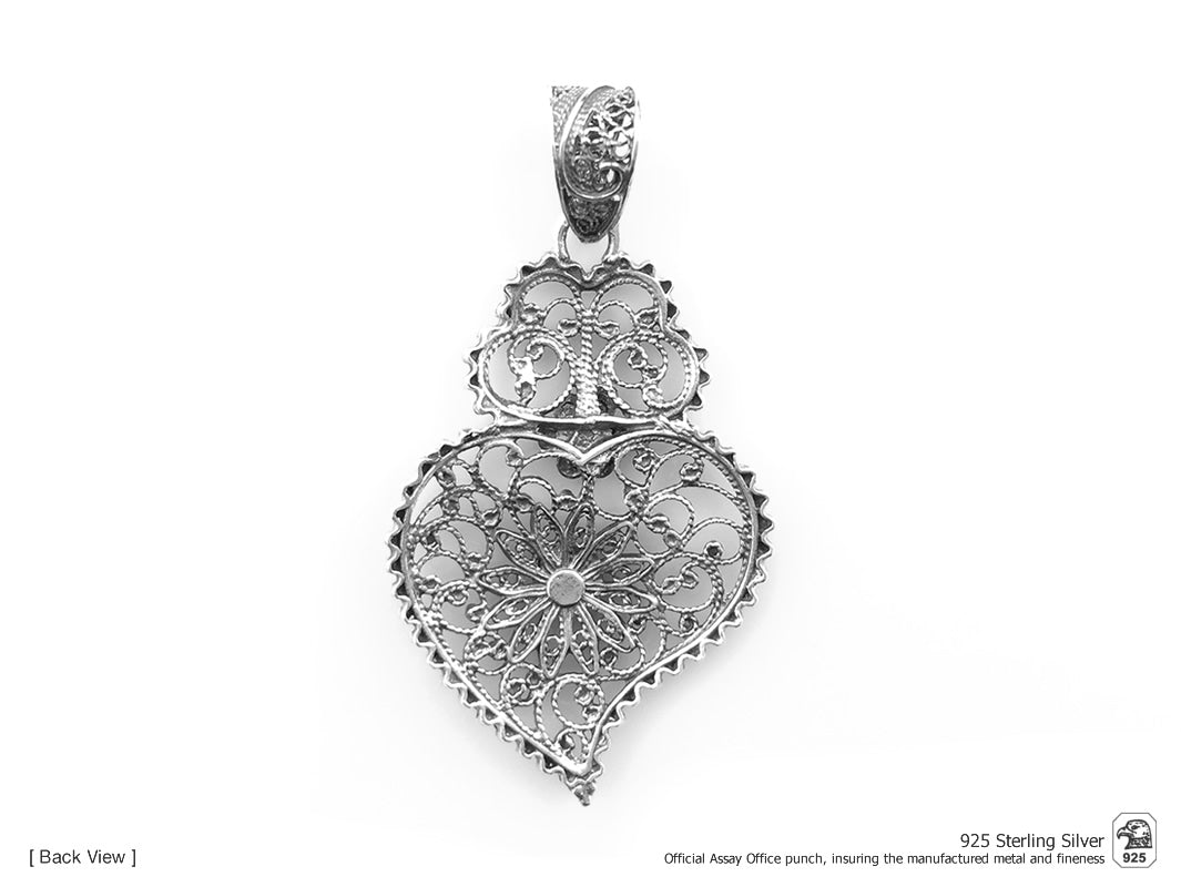 Medalha Coração Fidalga, Filigrana Portuguesa, Prata de Lei 925 - Vista de Trás