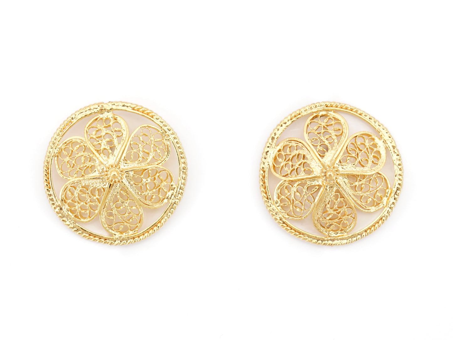 Botões de Punho Redondos Herança, Filigrana Portuguesa, Prata de Lei 925 Dourada - Vista de Frente
