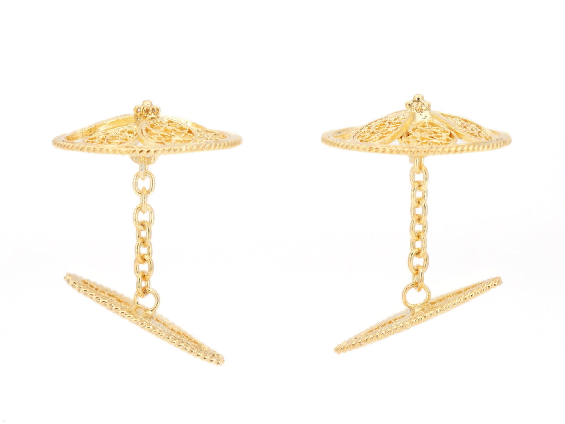 Botões de Punho Redondos Herança, Filigrana Portuguesa, Prata de Lei 925 Dourada - Vista de Lado