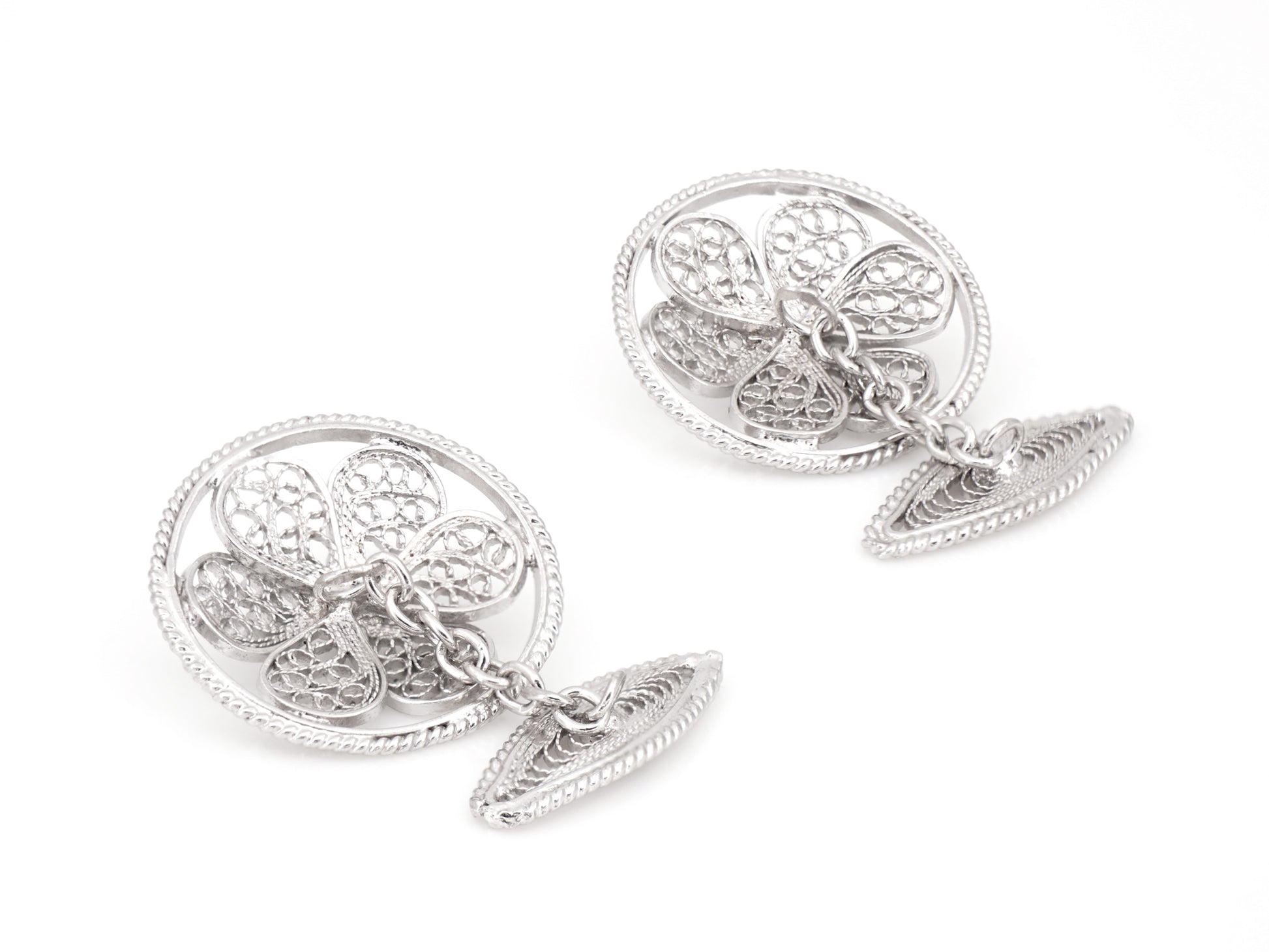 Botões de Punho Redondos Herança, Filigrana Portuguesa, Prata de Lei 925 - Perspectiva Vista de Trás