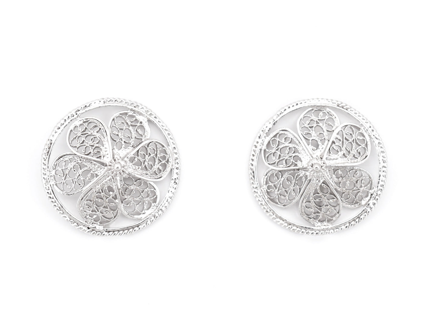 Botões de Punho Redondos Herança, Filigrana Portuguesa, Prata de Lei 925 - Vista de Frente