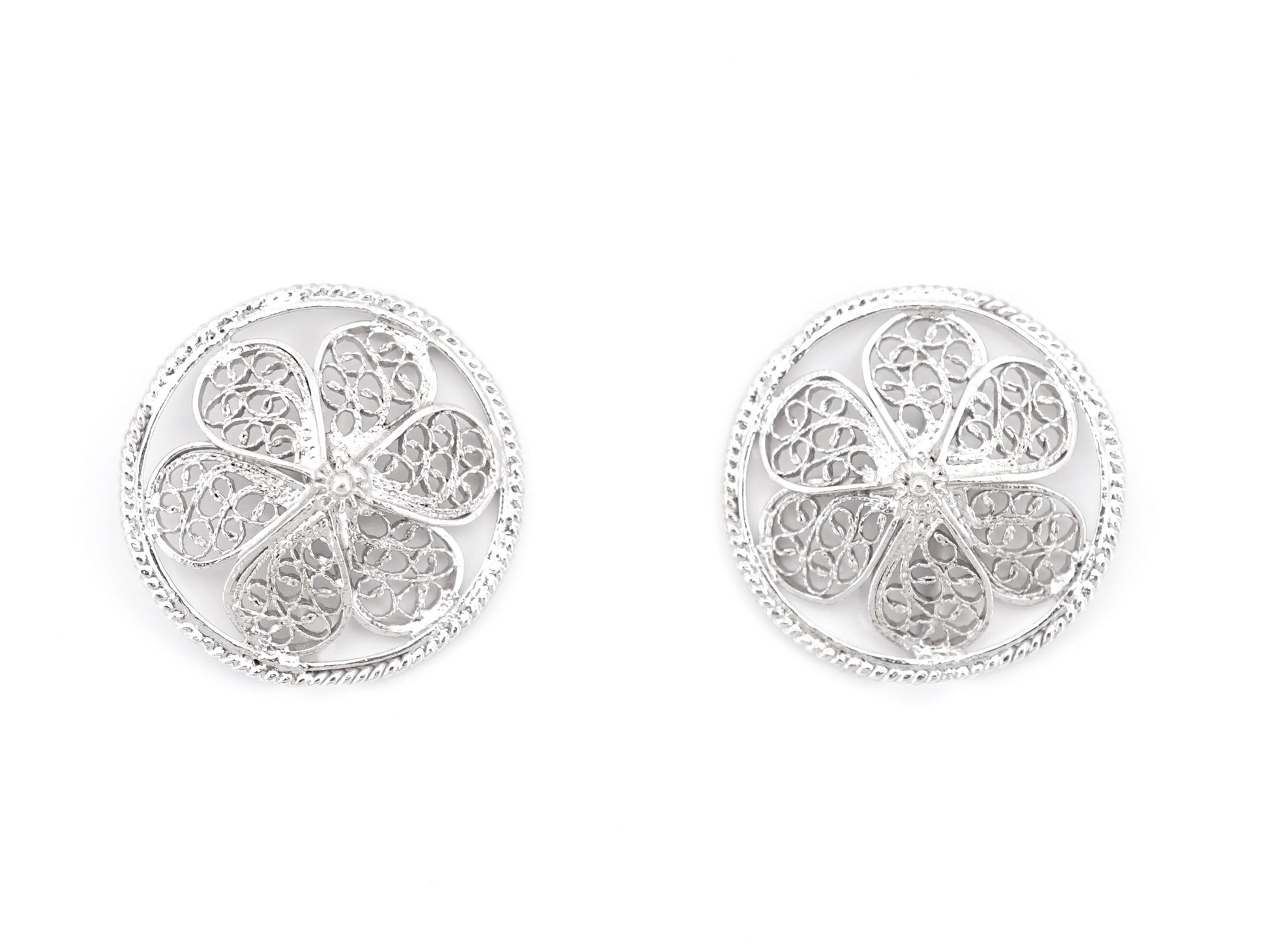 Botões de Punho Redondos Herança, Filigrana Portuguesa, Prata de Lei 925 - Vista de Frente