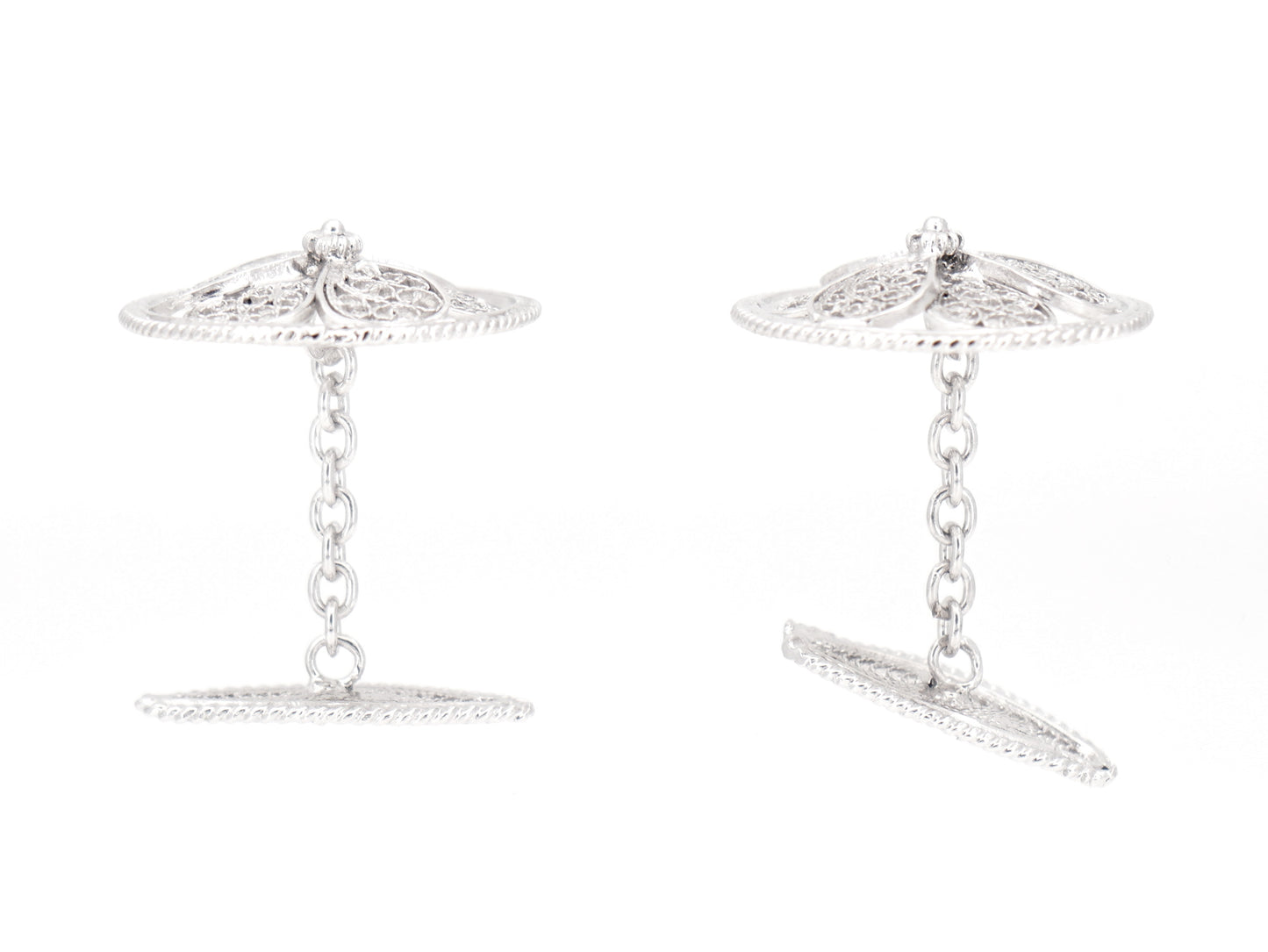 Botões de Punho Redondos Herança, Filigrana Portuguesa, Prata de Lei 925 - Vista de Lado