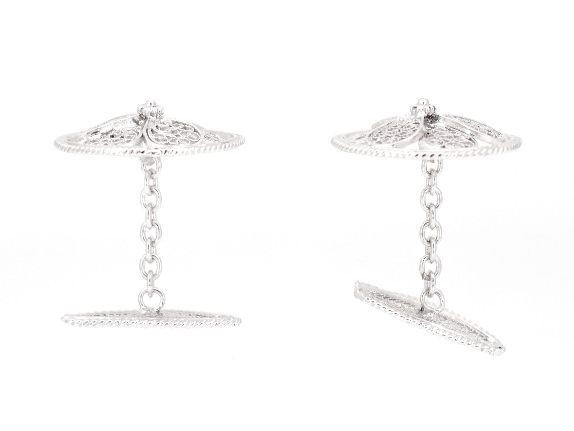 Botões de Punho Redondos Herança, Filigrana Portuguesa, Prata de Lei 925 - Vista de Lado