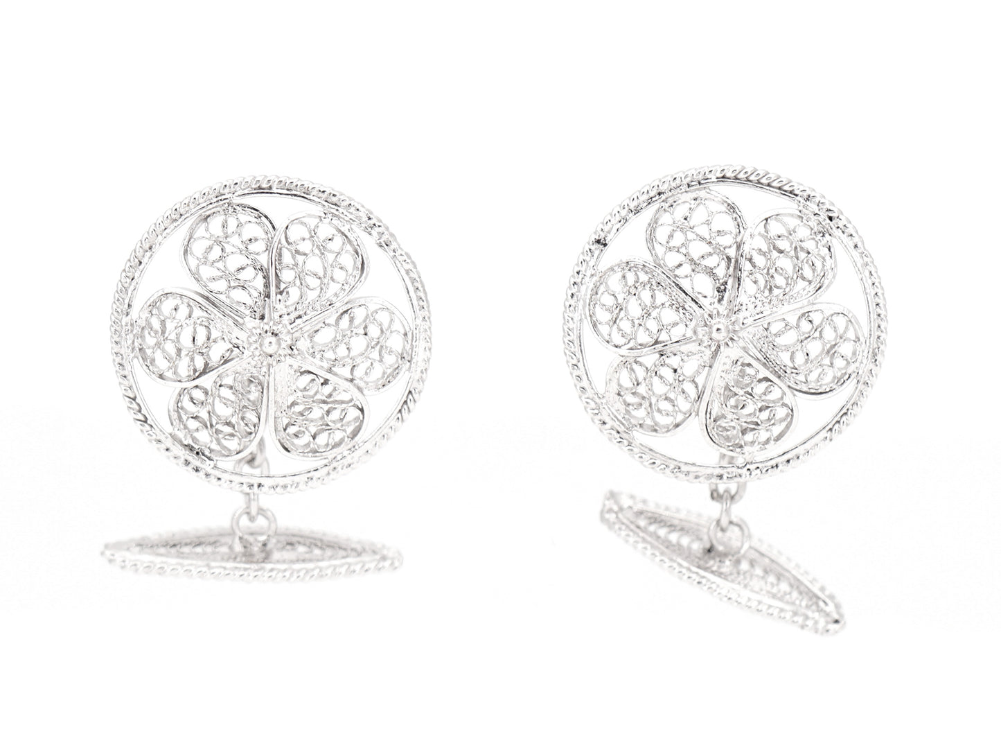 Botões de Punho Redondos Herança, Filigrana Portuguesa, Prata de Lei 925 - Vista de Frente