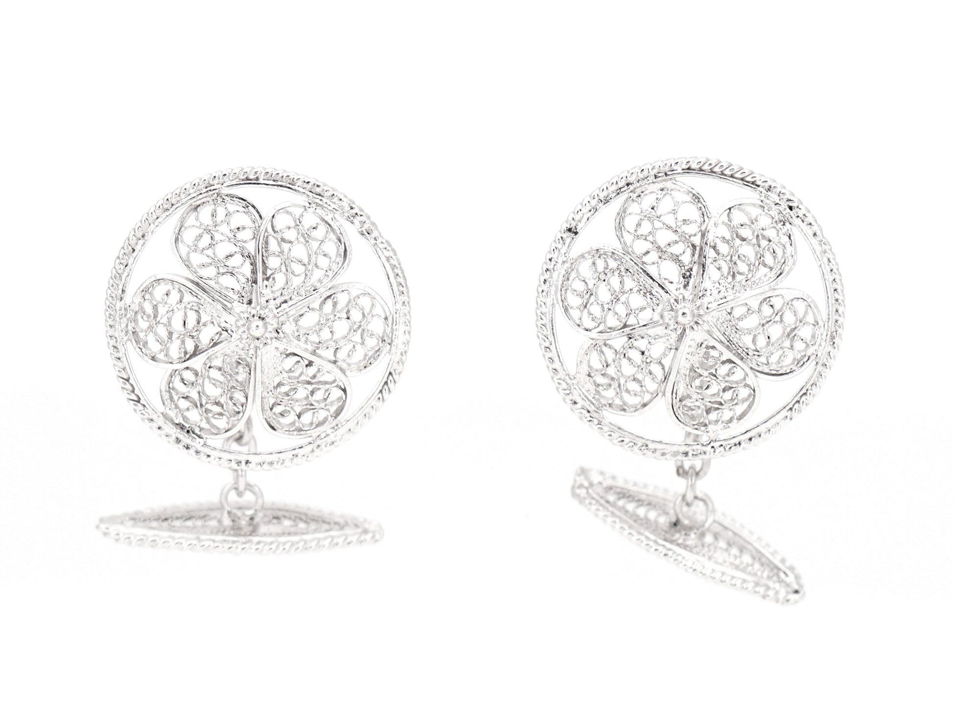 Botões de Punho Redondos Herança, Filigrana Portuguesa, Prata de Lei 925 - Vista de Frente