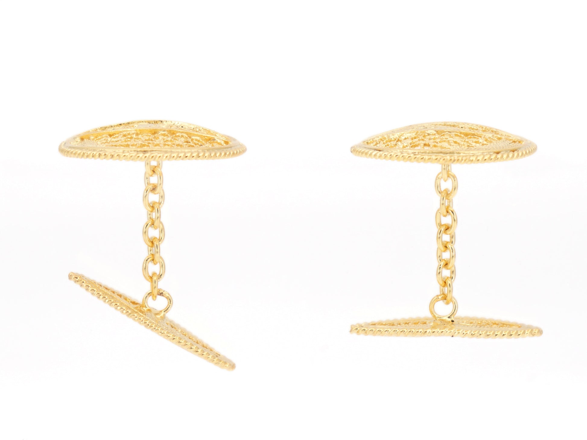 Botões de Punho Redondos com Pevide, Filigrana Portuguesa, Prata de Lei 925 Dourada - Vista de Lado