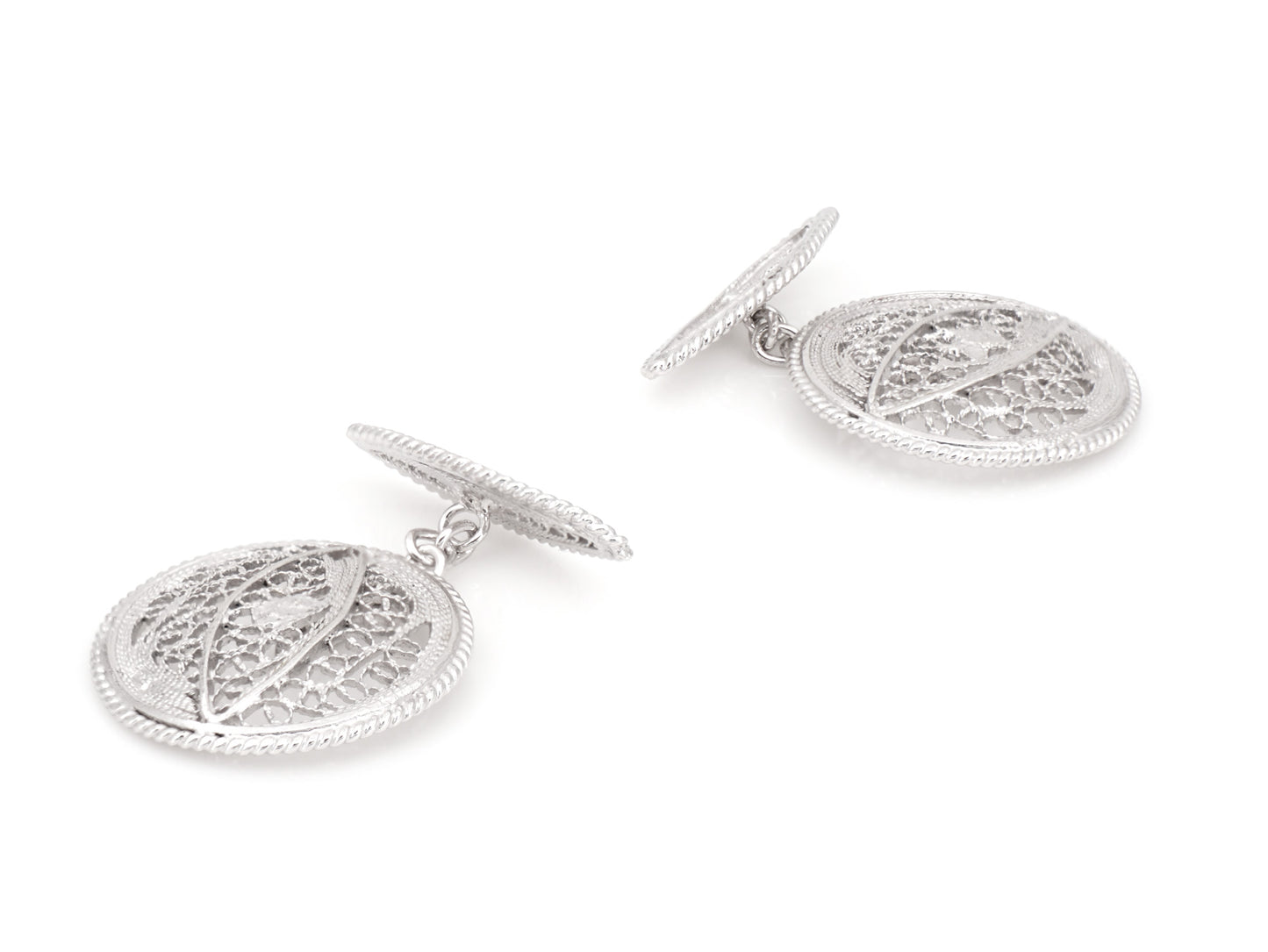 Botões de Punho Redondos com Pevide, Filigrana Portuguesa, Prata de Lei 925 - Perspectiva