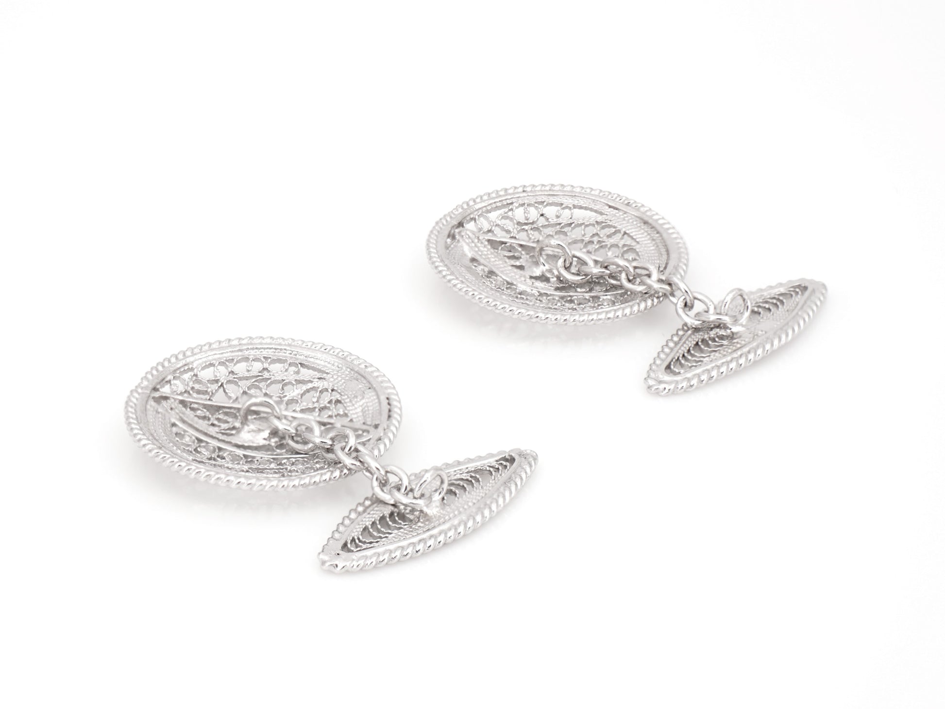 Botões de Punho Redondos com Pevide, Filigrana Portuguesa, Prata de Lei 925 - Perspectiva, Vista de Trás