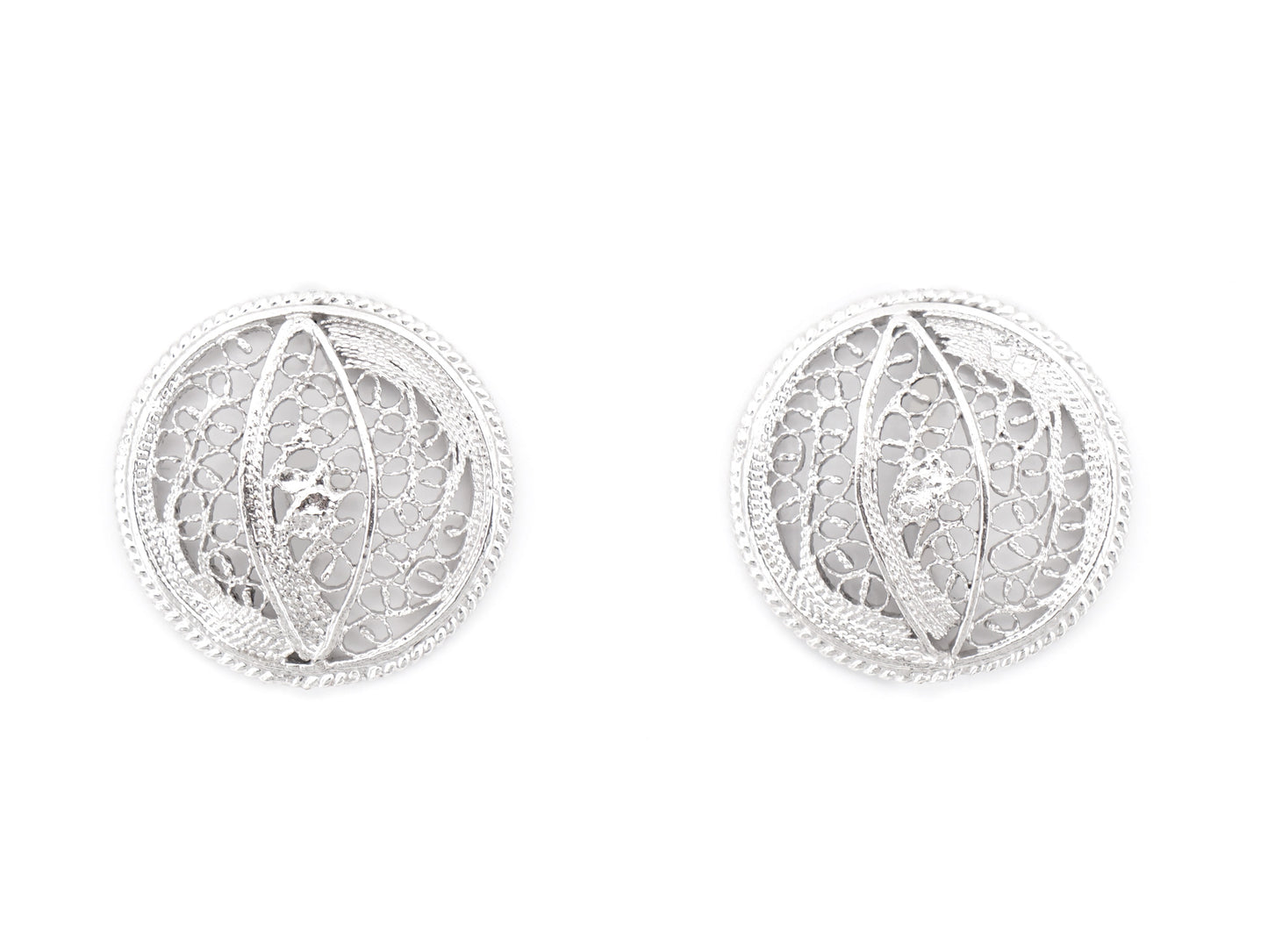 Botões de Punho Redondos com Pevide, Filigrana Portuguesa, Prata de Lei 925 - Vista de Frente