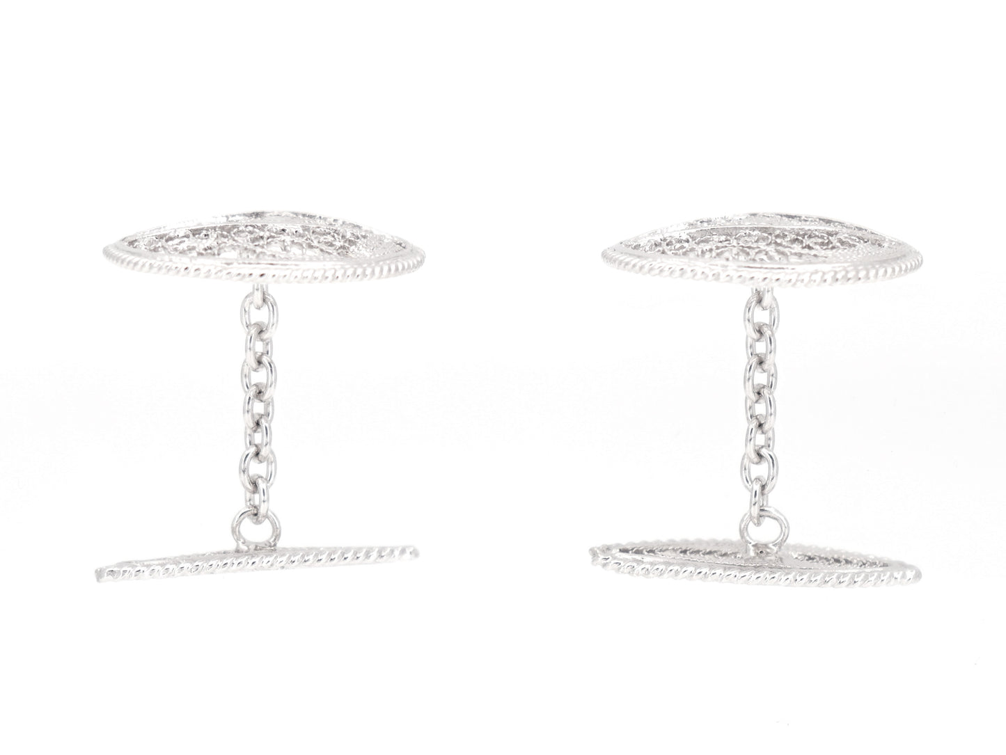 Botões de Punho Redondos com Pevide, Filigrana Portuguesa, Prata de Lei 925 - Vista de Lado