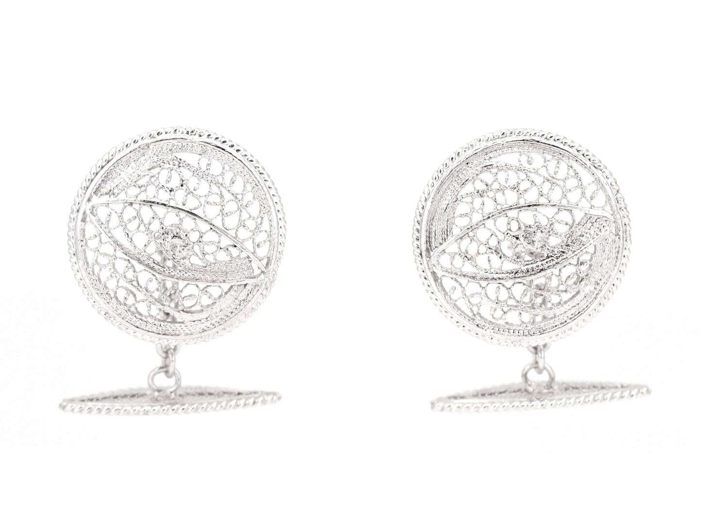 Botões de Punho Redondos com Pevide, Filigrana Portuguesa, Prata de Lei 925 - Vista de Frente