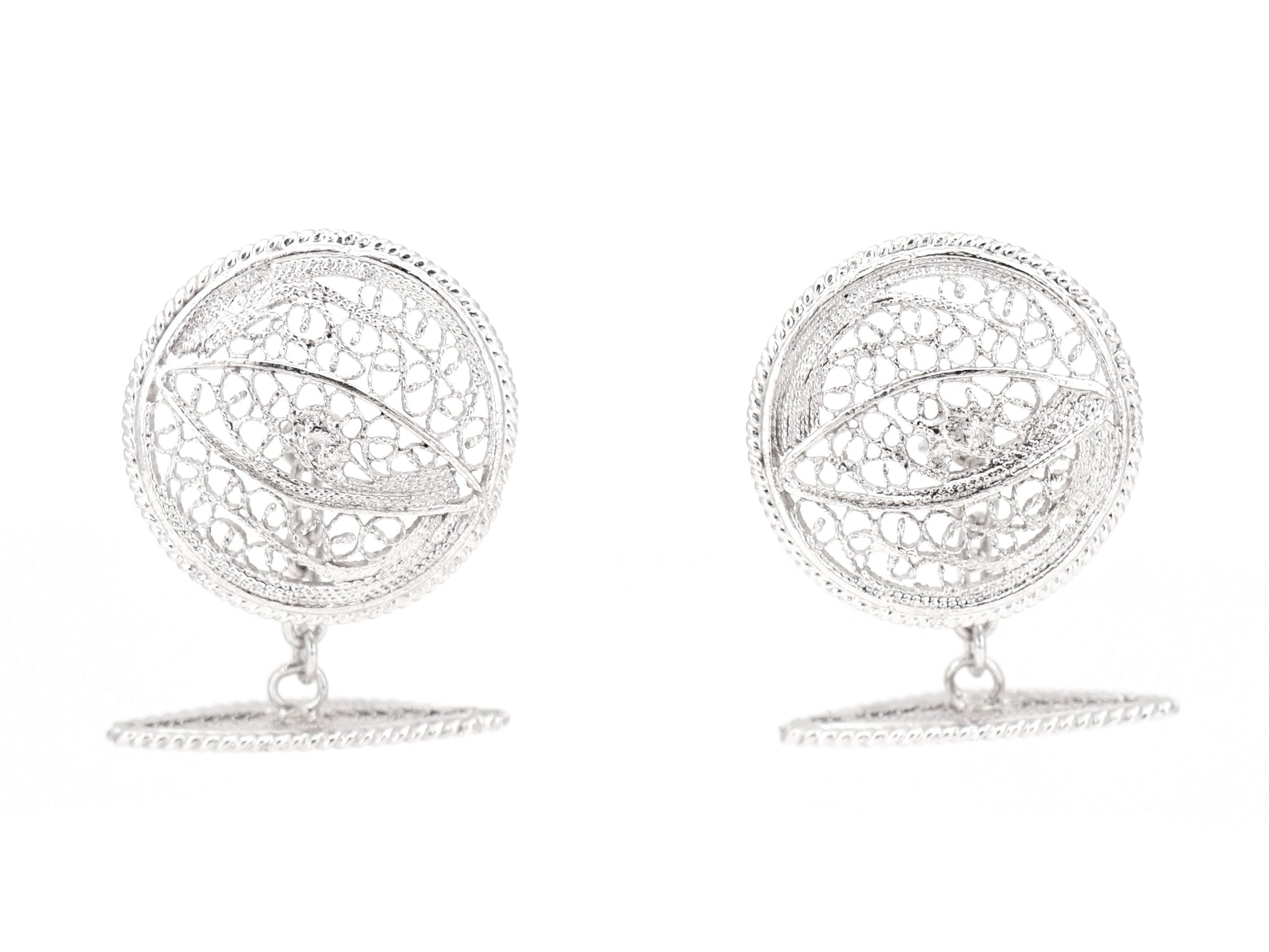 Botões de Punho Redondos com Pevide, Filigrana Portuguesa, Prata de Lei 925 - Vista de Frente