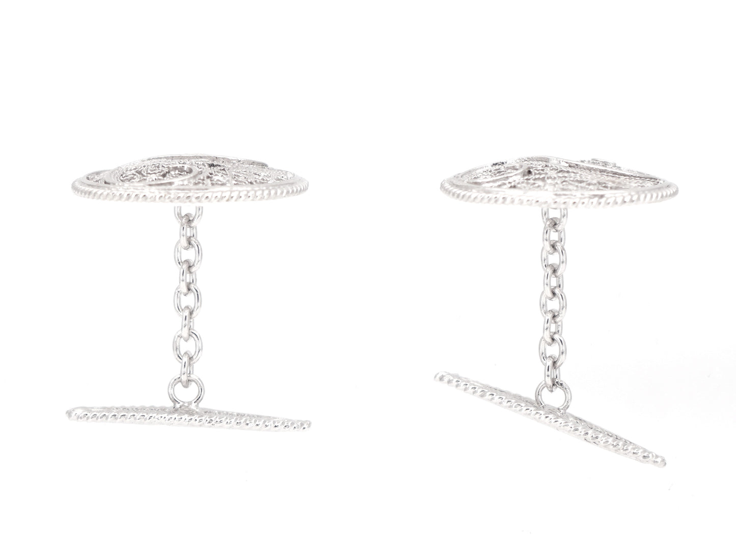 Botões de Punho Redondos com Onda, Filigrana Portuguesa, Prata de Lei 925 - Vista de Lado