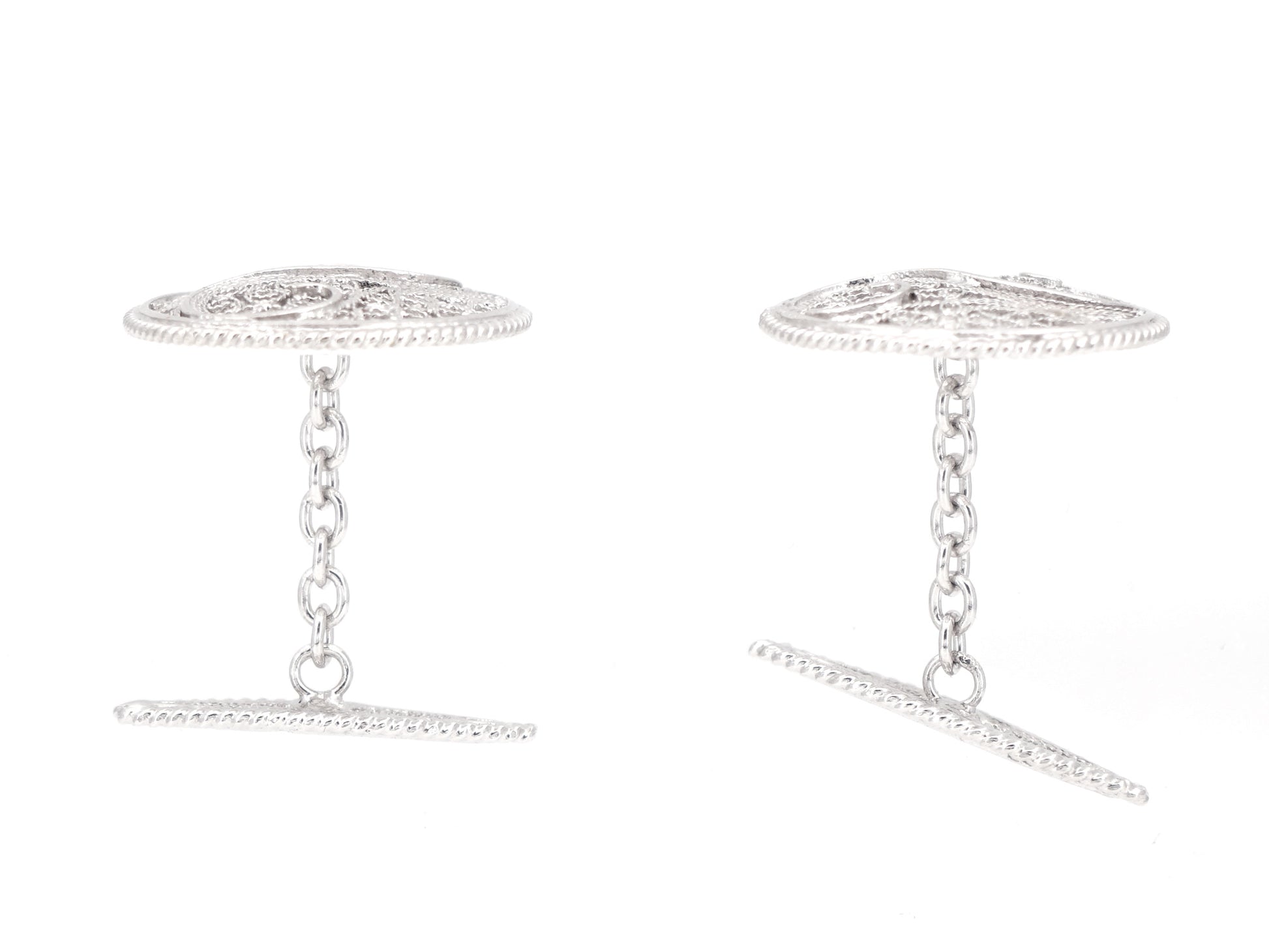 Botões de Punho Redondos com Onda, Filigrana Portuguesa, Prata de Lei 925 - Vista de Lado