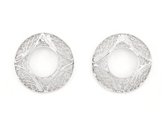 Brincos Circulos Médios, Filigrana Portuguesa, Prata de Lei 925 - Vista de Frente