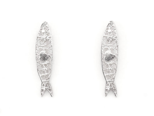 Brincos Mini Sardinha, Filigrana Portuguesa, Prata de Lei 925 - Vista de Frente