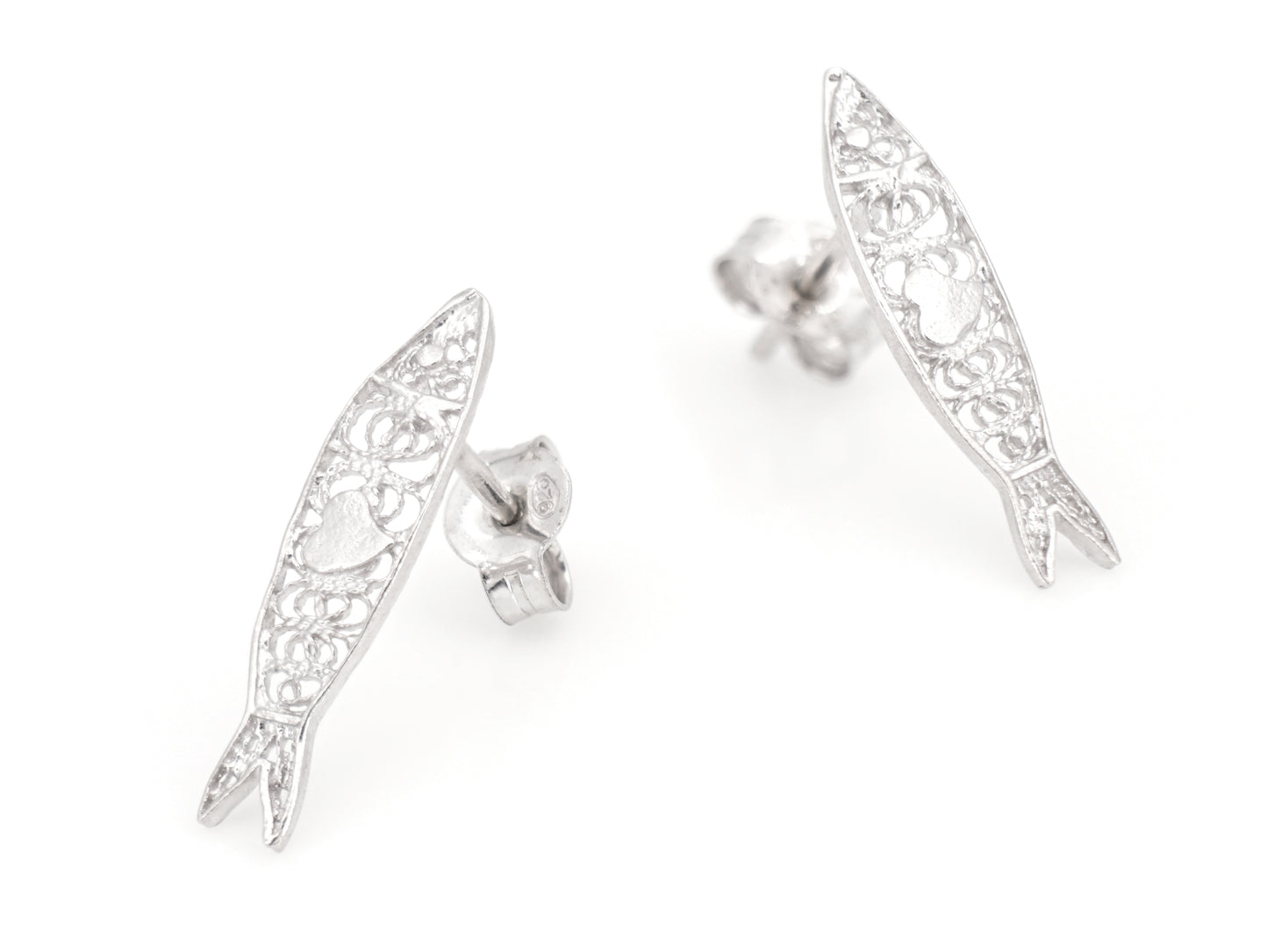 Brincos Mini Sardinha, Filigrana Portuguesa, Prata de Lei 925 - Perspectiva