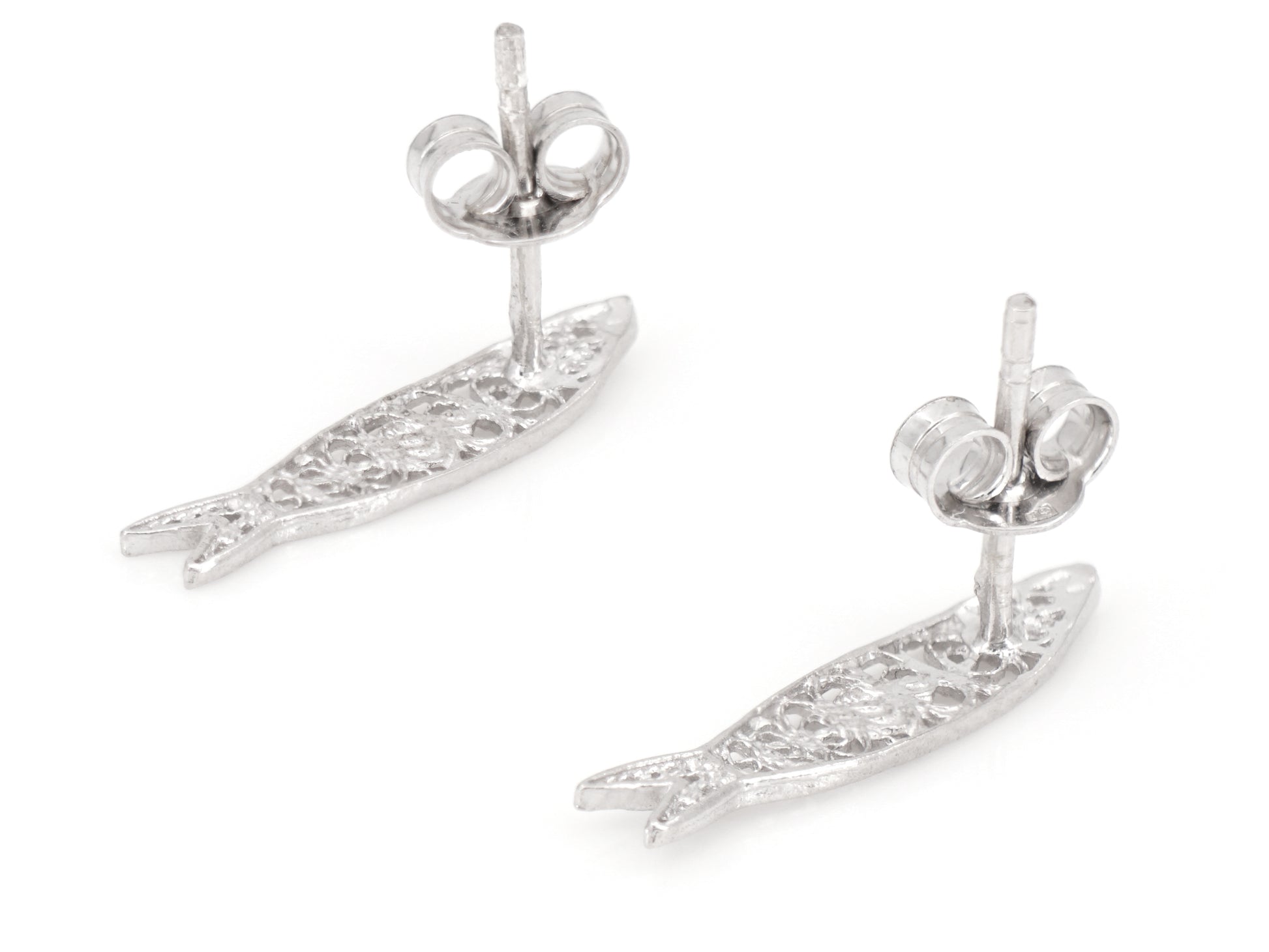 Brincos Mini Sardinha, Filigrana Portuguesa, Prata de Lei 925 - Vista de Trás