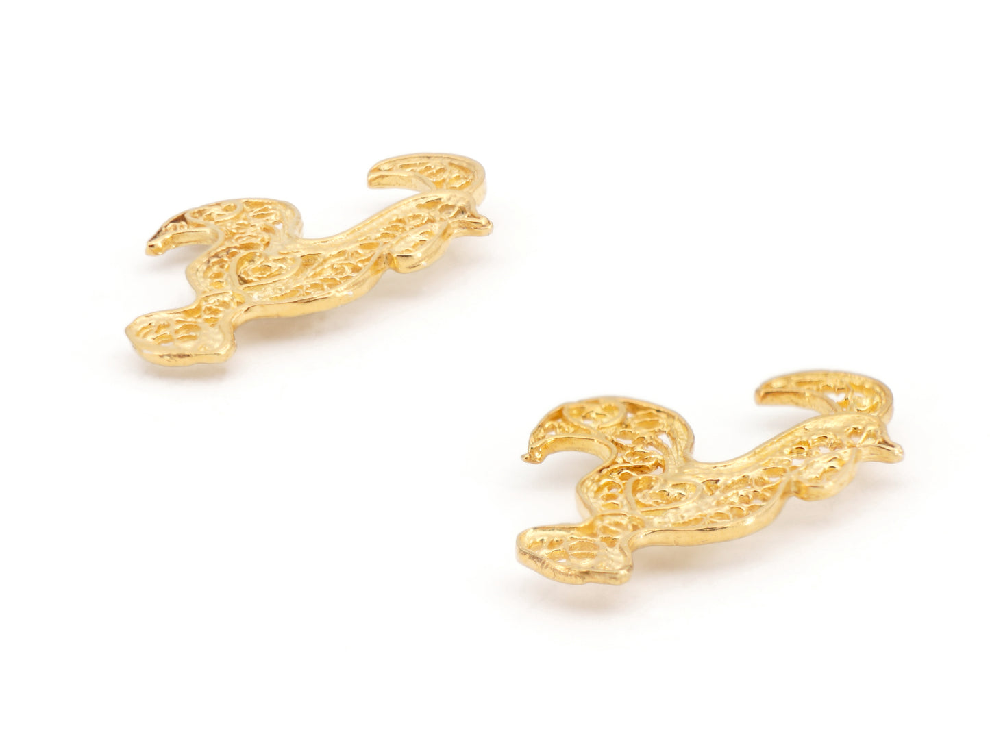 Brincos Mini Galo de Barcelos, Filigrana Portuguesa, Prata de Lei 925 Dourada - Perspectiva