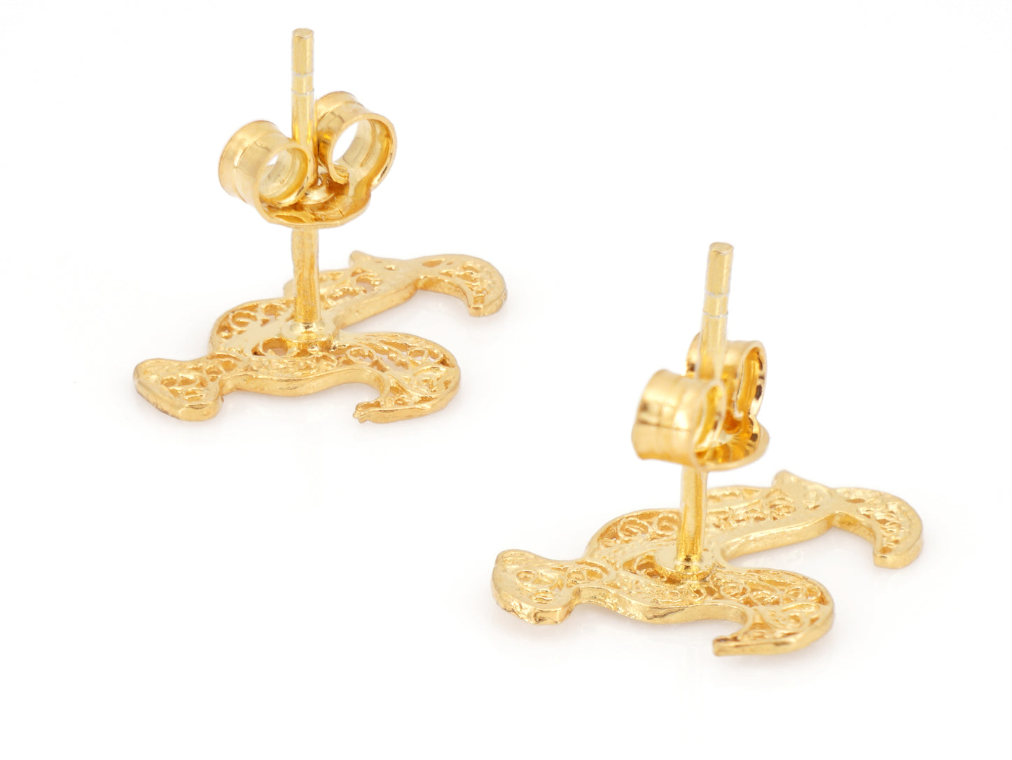 Brincos Mini Galo de Barcelos, Filigrana Portuguesa, Prata de Lei 925 Dourada - Vista de Trás