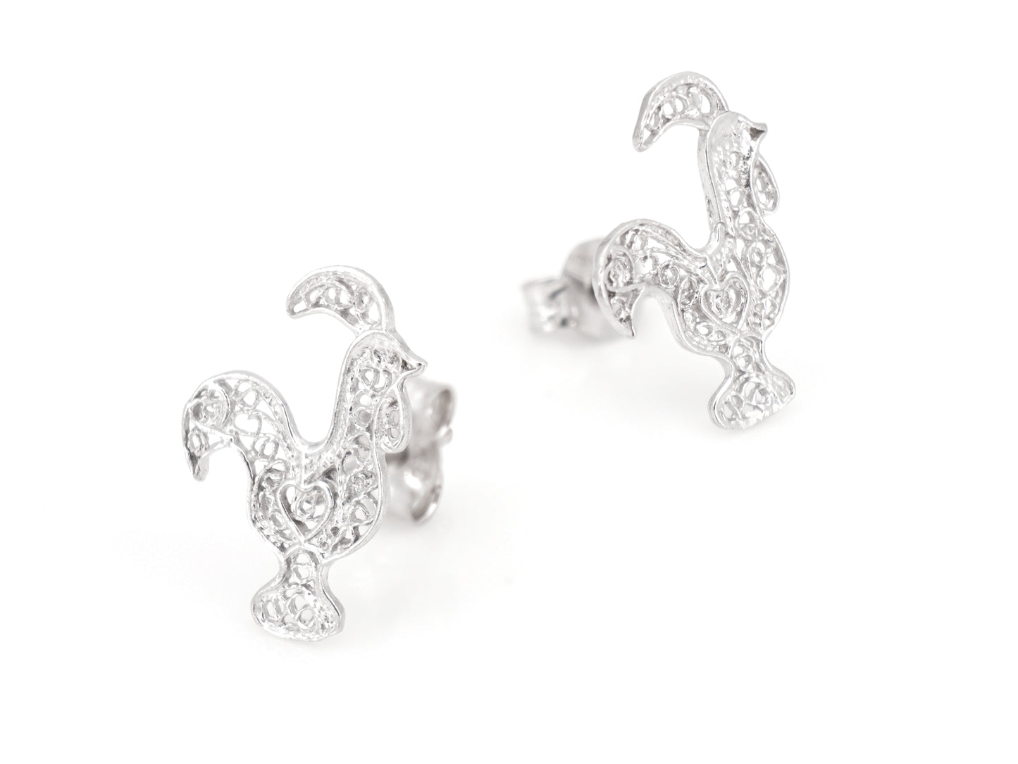 Brincos Mini Galo de Barcelos, Filigrana Portuguesa, Prata de Lei 925 - Perspectiva