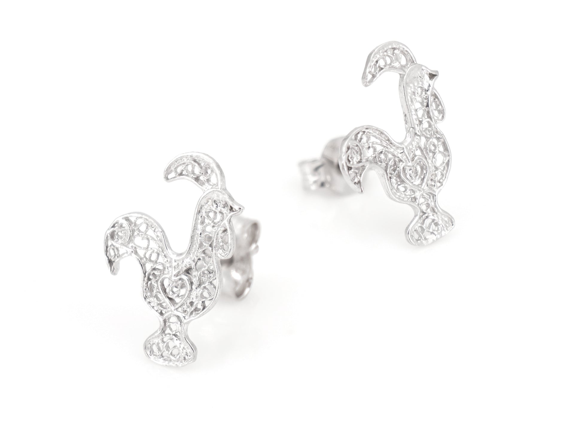 Brincos Mini Galo de Barcelos, Filigrana Portuguesa, Prata de Lei 925 - Perspectiva