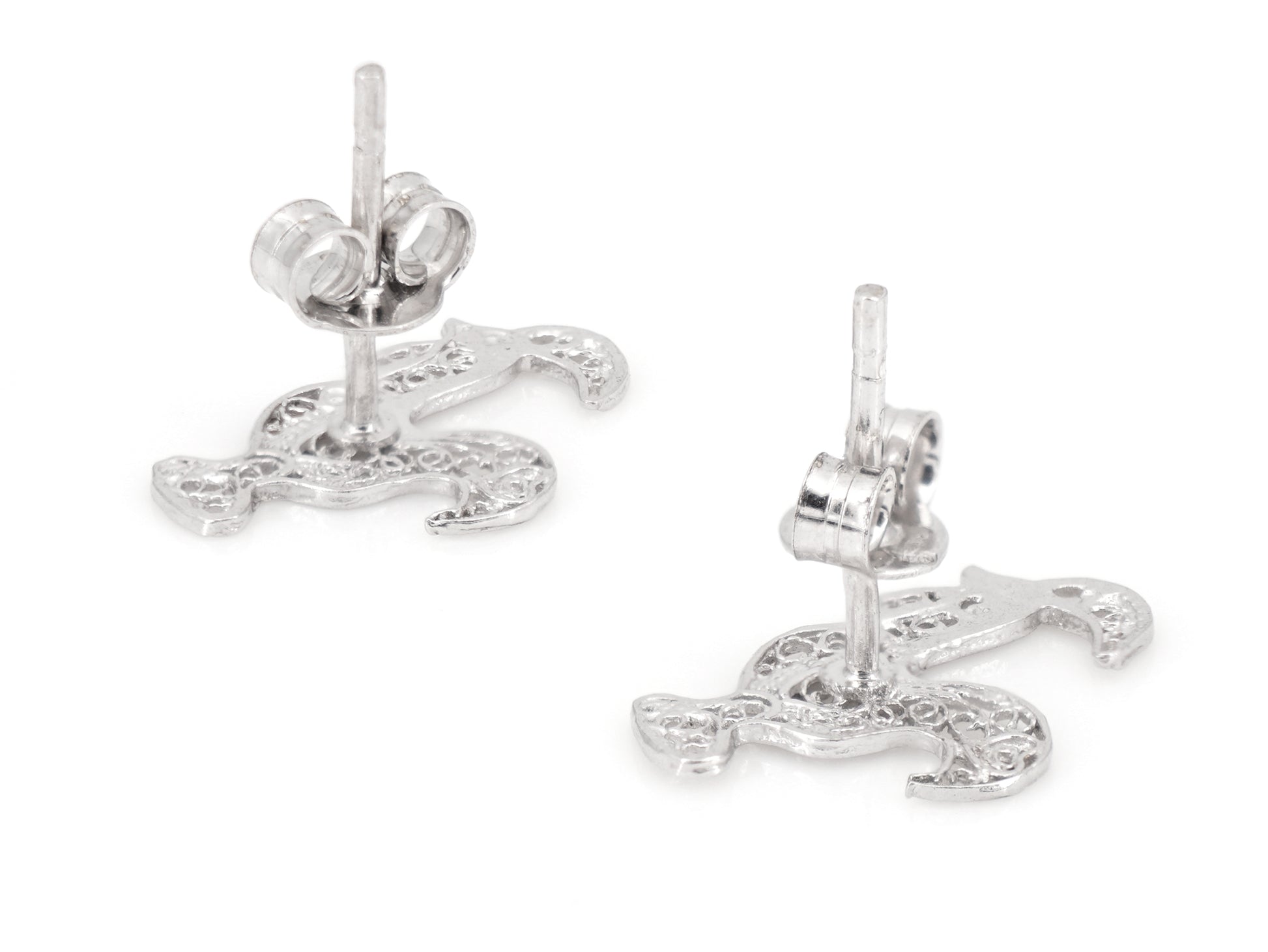 Brincos Mini Galo de Barcelos, Filigrana Portuguesa, Prata de Lei 925 - Vista de Trás