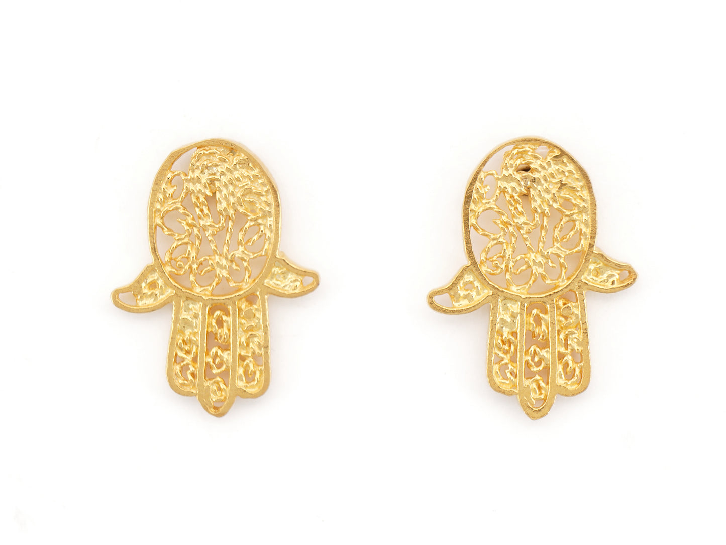 Brincos Mini Mão de Fátima, Filigrana Portuguesa, Prata de Lei 925 Dourada - Vista de Frente
