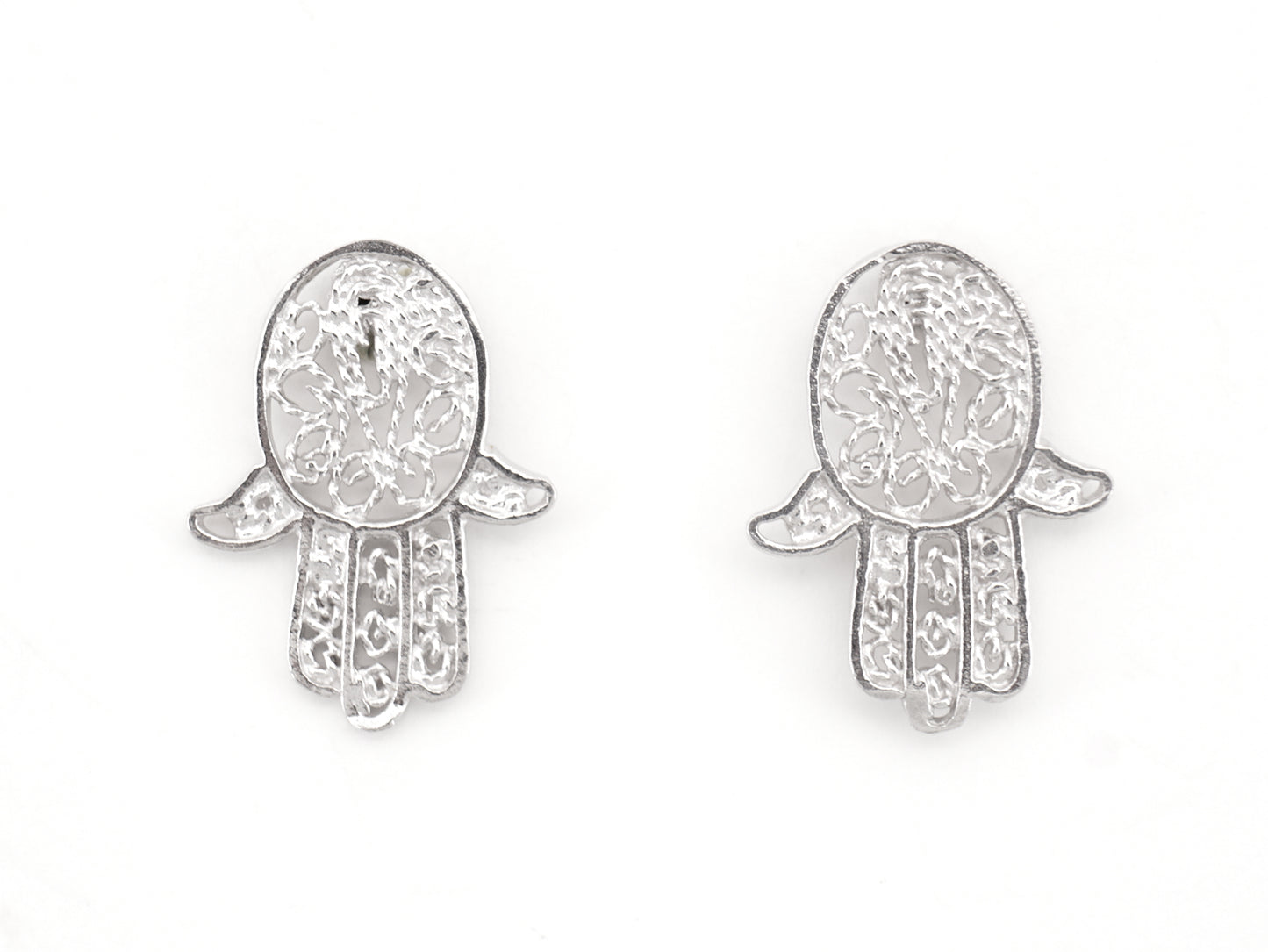 Brincos Mini Mão de Fátima, Filigrana Portuguesa, Prata de Lei 925 - Vista de Frente