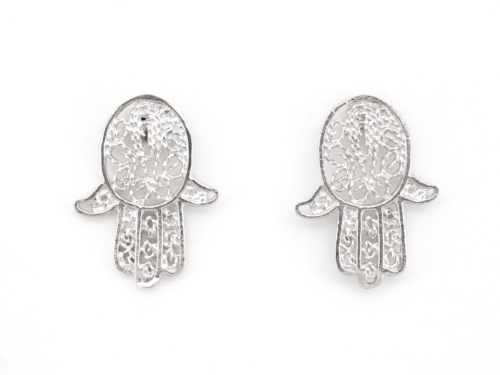 Brincos Mini Mão de Fátima, Filigrana Portuguesa, Prata de Lei 925 - Vista de Frente