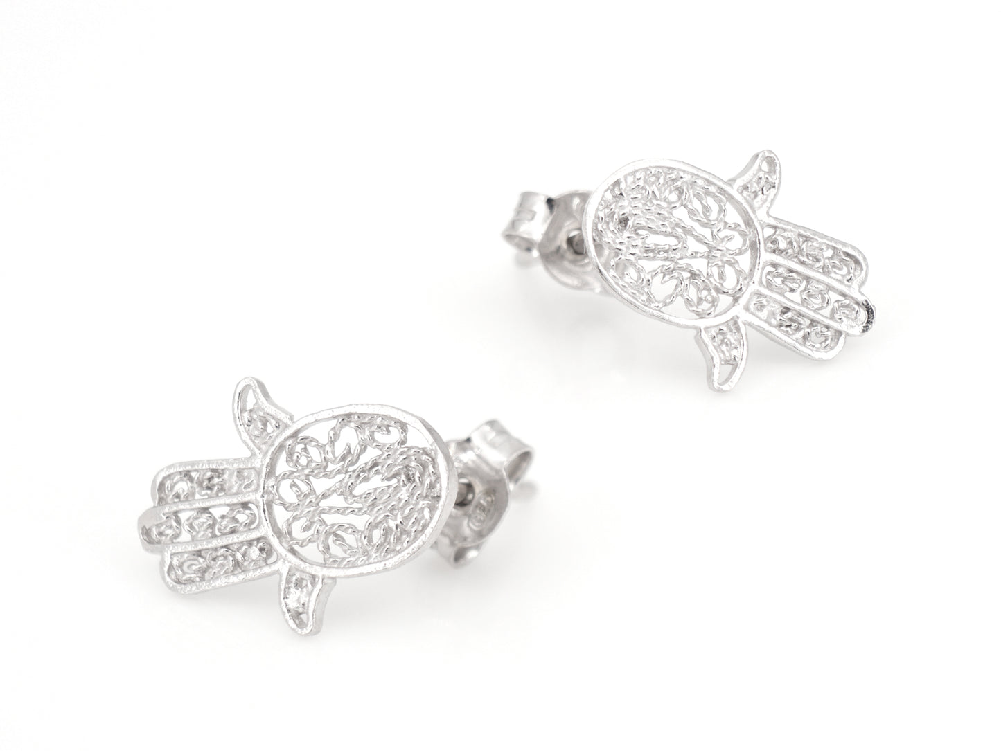 Brincos Mini Mão de Fátima, Filigrana Portuguesa, Prata de Lei 925 - Perspectiva