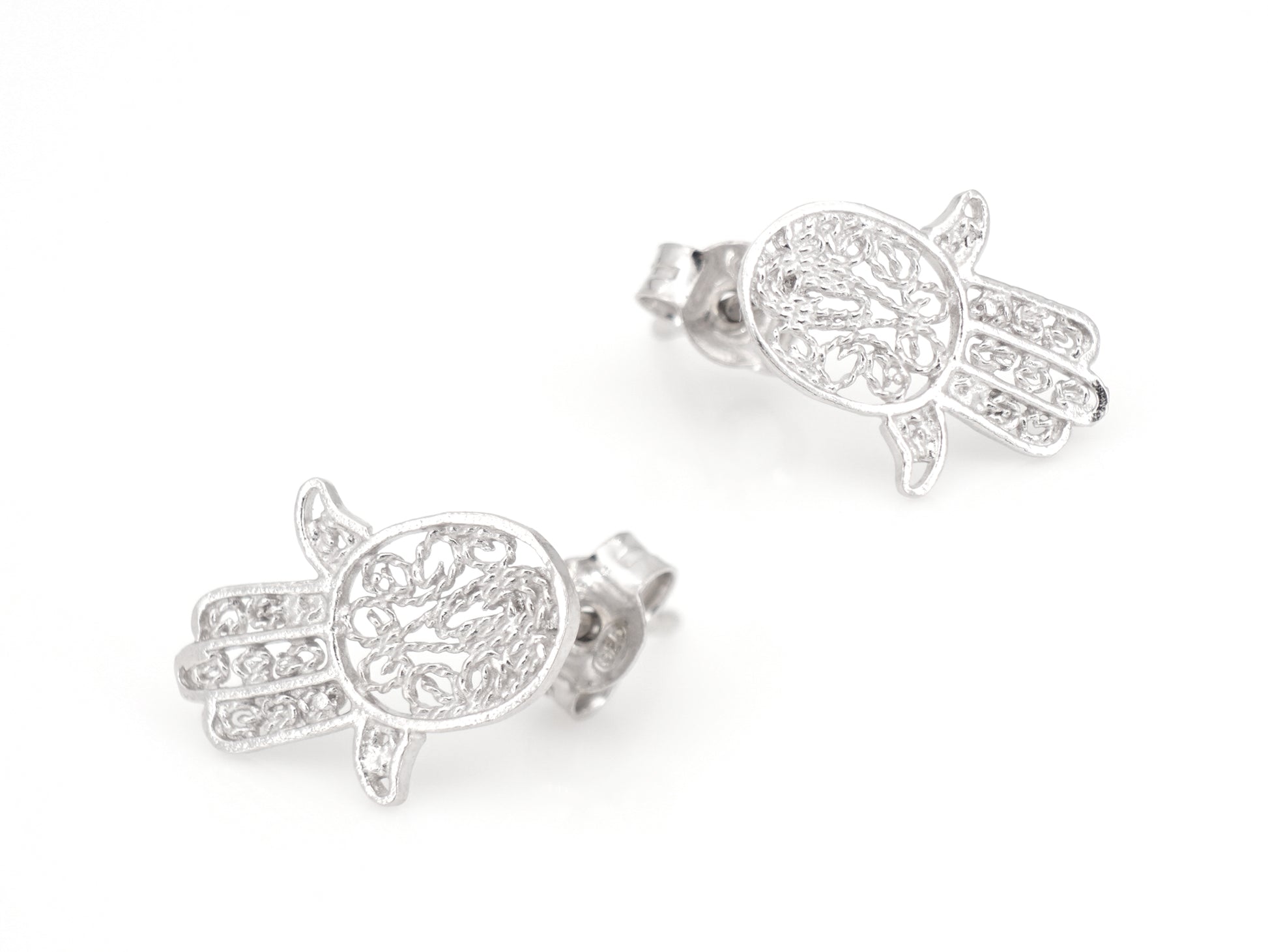 Brincos Mini Mão de Fátima, Filigrana Portuguesa, Prata de Lei 925 - Perspectiva