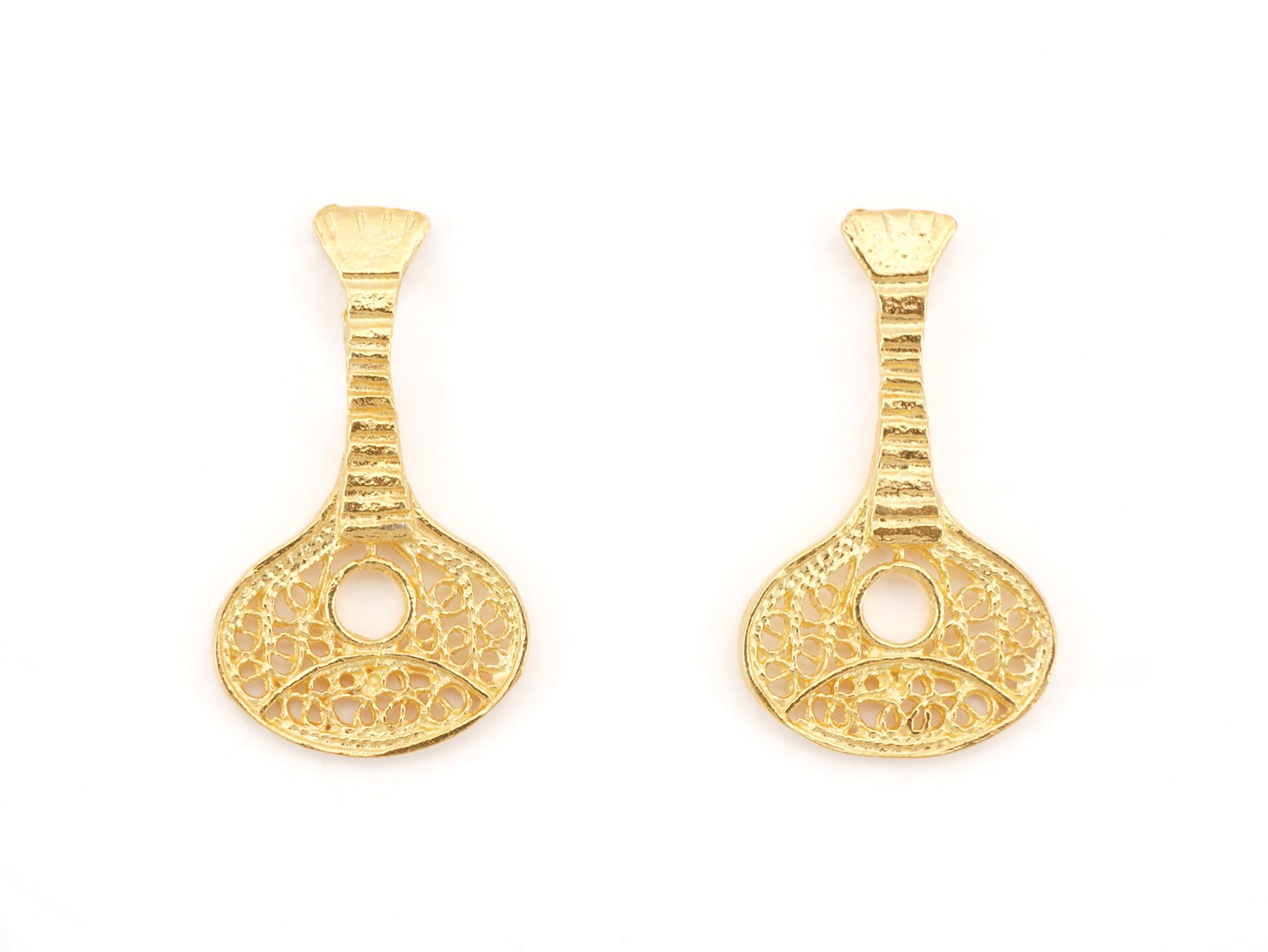 Brincos Mini Guitarra Portuguesa, Filigrana Portuguesa, Prata de Lei 925 Dourada - Vista de Frente