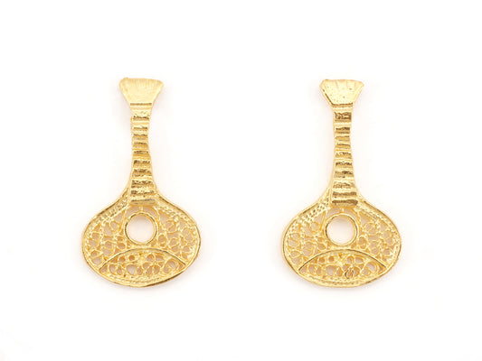 Brincos Mini Guitarra Portuguesa, Filigrana Portuguesa, Prata de Lei 925 Dourada - Vista de Frente