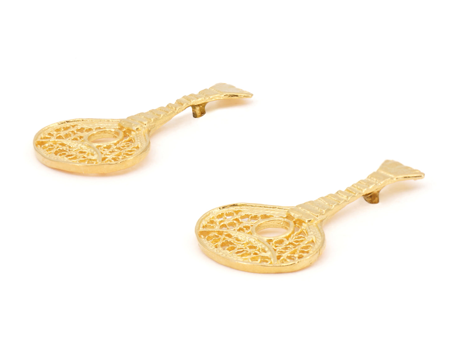 Brincos Mini Guitarra Portuguesa, Filigrana Portuguesa, Prata de Lei 925 Dourada - Perspectiva