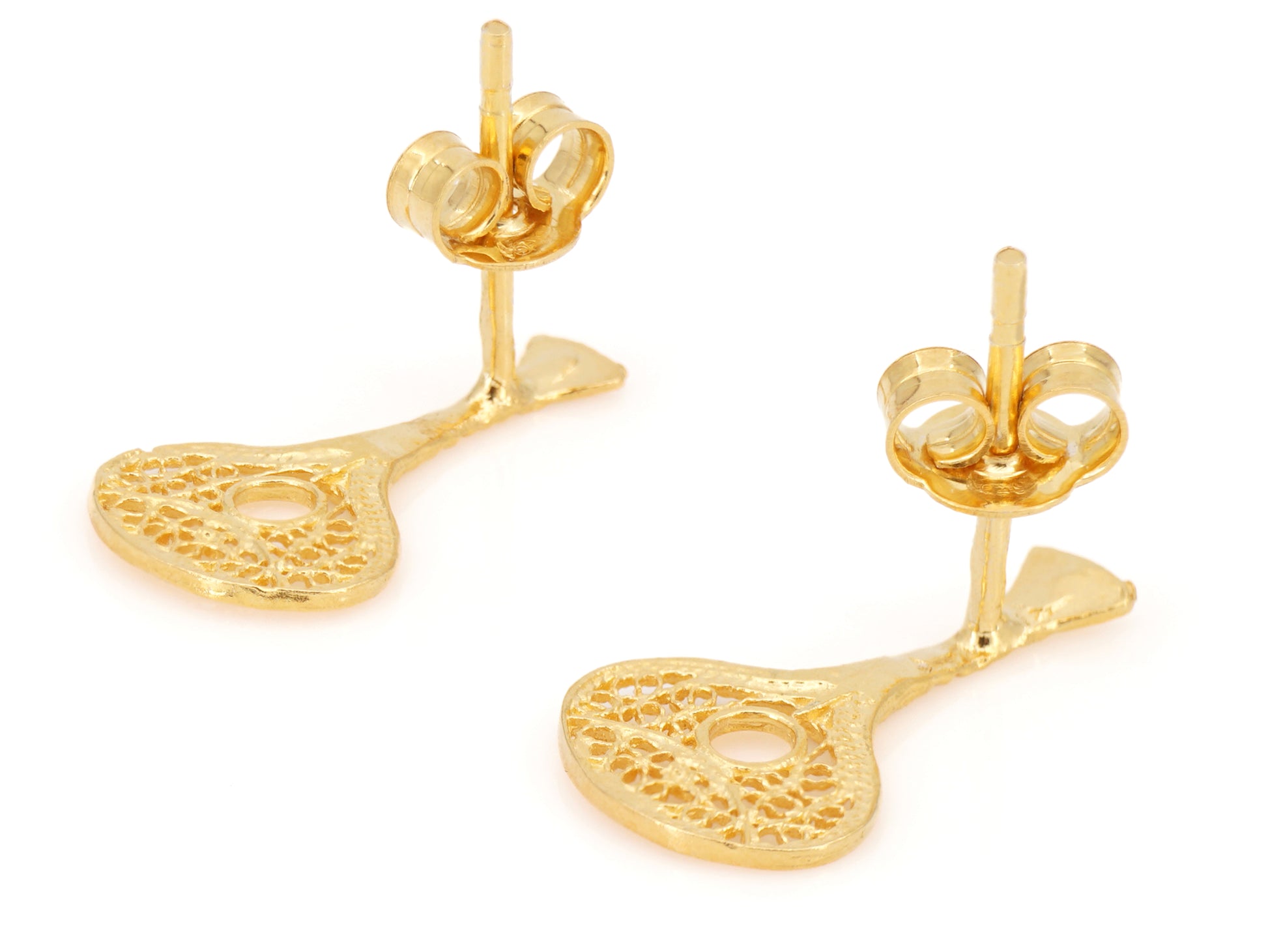 Brincos Mini Guitarra Portuguesa, Filigrana Portuguesa, Prata de Lei 925 Dourada - Vista de Trás