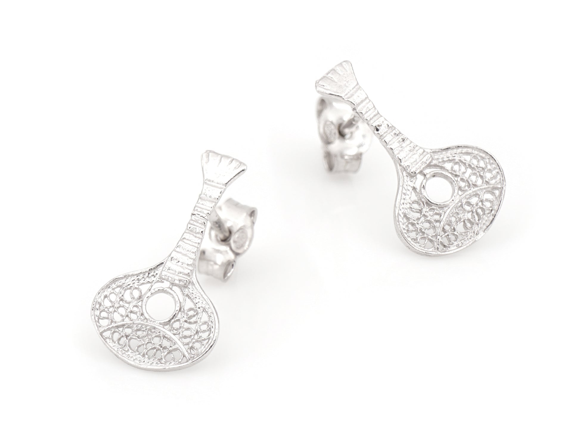 Brincos Mini Guitarra Portuguesa, Filigrana Portuguesa, Prata de Lei 925 - Perspectiva