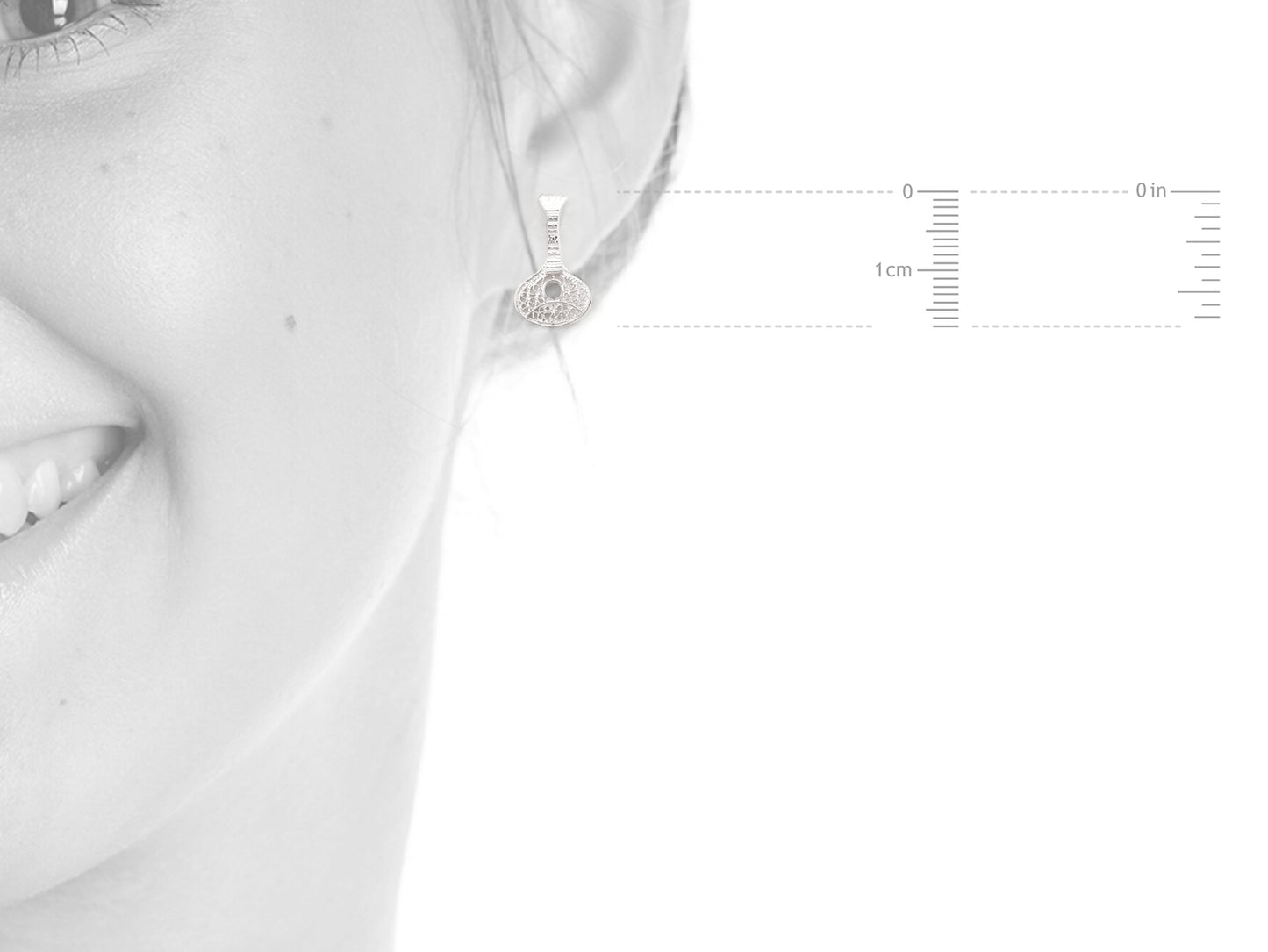 Brincos Mini Guitarra Portuguesa, Filigrana Portuguesa, Prata de Lei 925 - Medidas