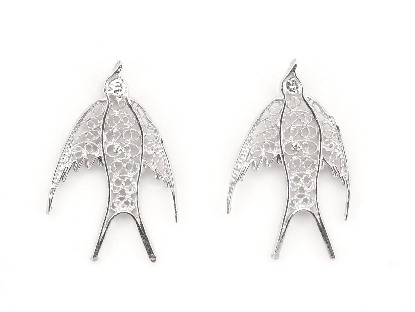 Brincos Mini Andorinha, Filigrana Portuguesa, Prata de Lei 925 - Vista de Frente