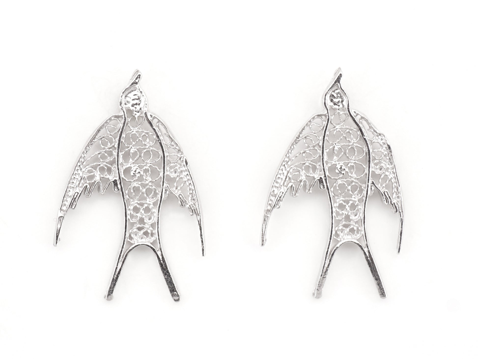 Brincos Mini Andorinha, Filigrana Portuguesa, Prata de Lei 925 - Vista de Frente