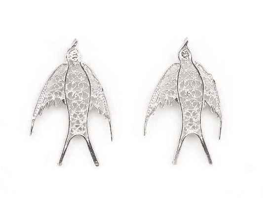 Brincos Mini Andorinha, Filigrana Portuguesa, Prata de Lei 925 - Vista de Frente