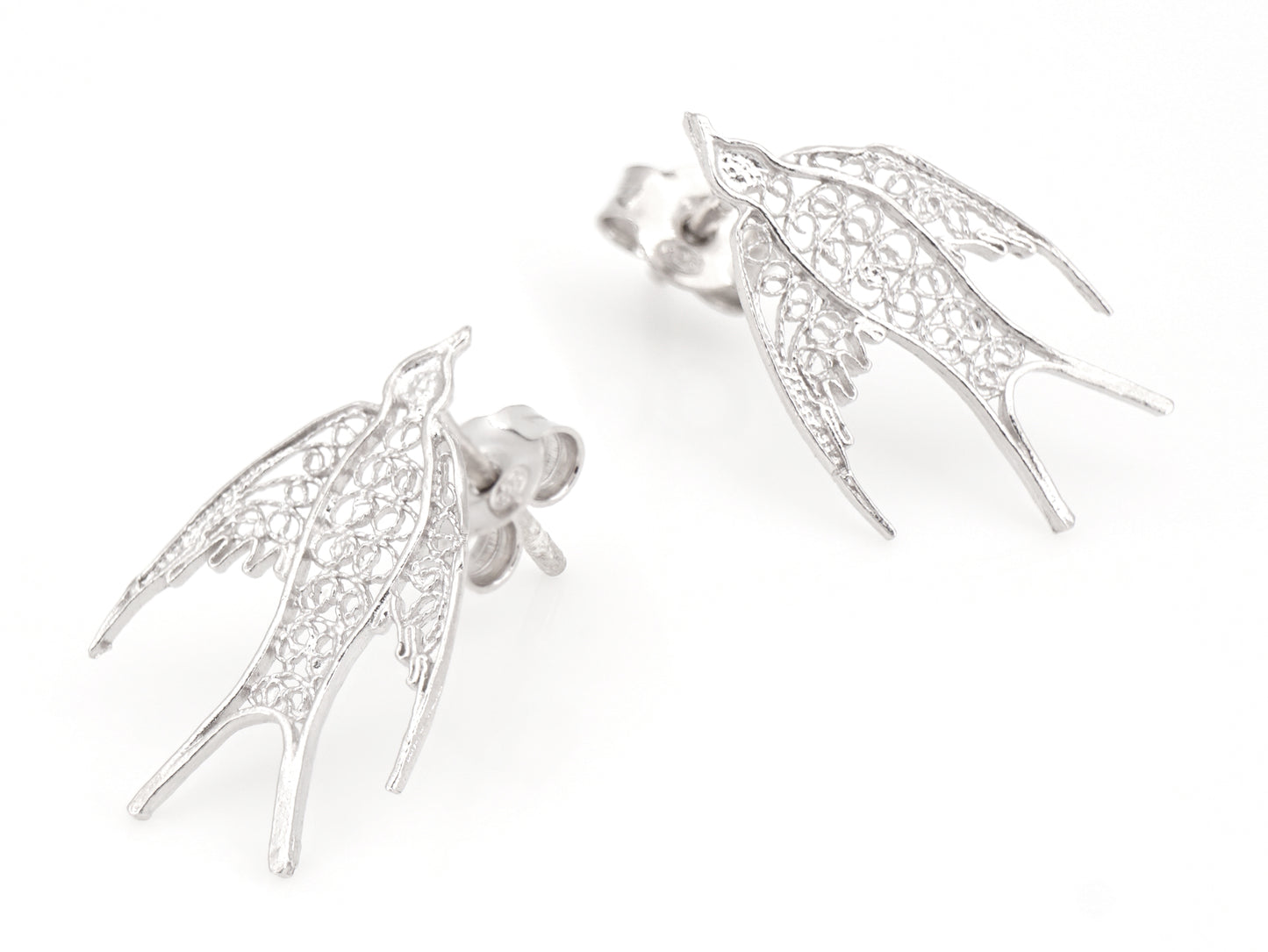 Brincos Mini Andorinha, Filigrana Portuguesa, Prata de Lei 925 - Perspectiva