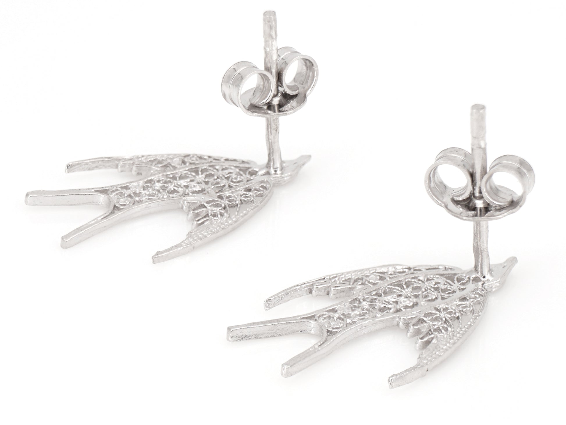 Brincos Mini Andorinha, Filigrana Portuguesa, Prata de Lei 925 - Vista de Trás