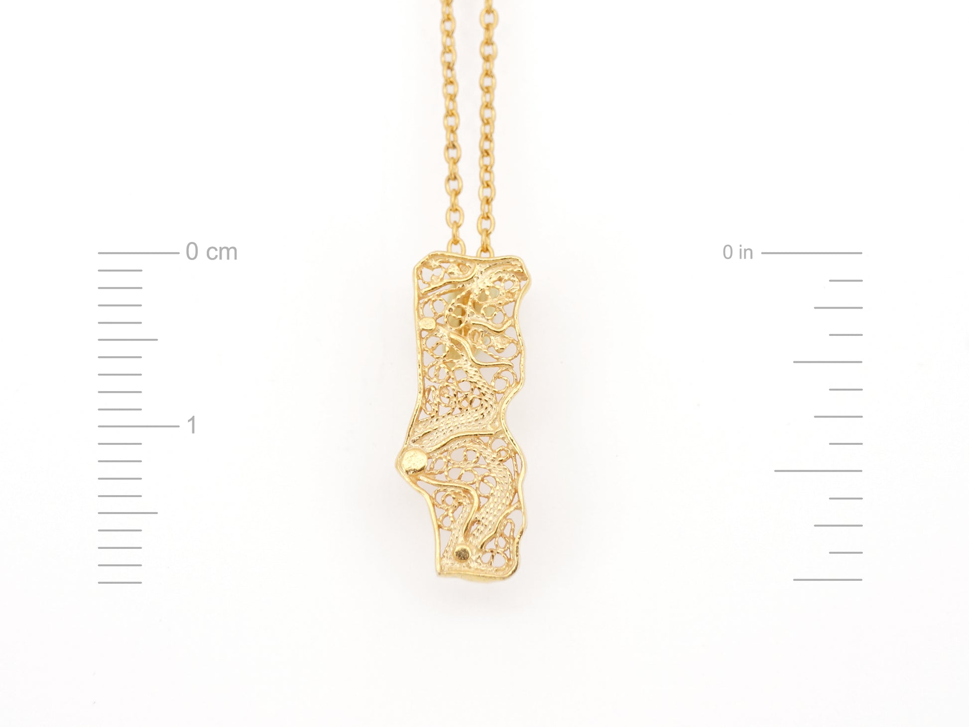 Colar Mini Mapa de Portugal, Filigrana Portuguesa, Prata de Lei 925 Dourada - Medidas