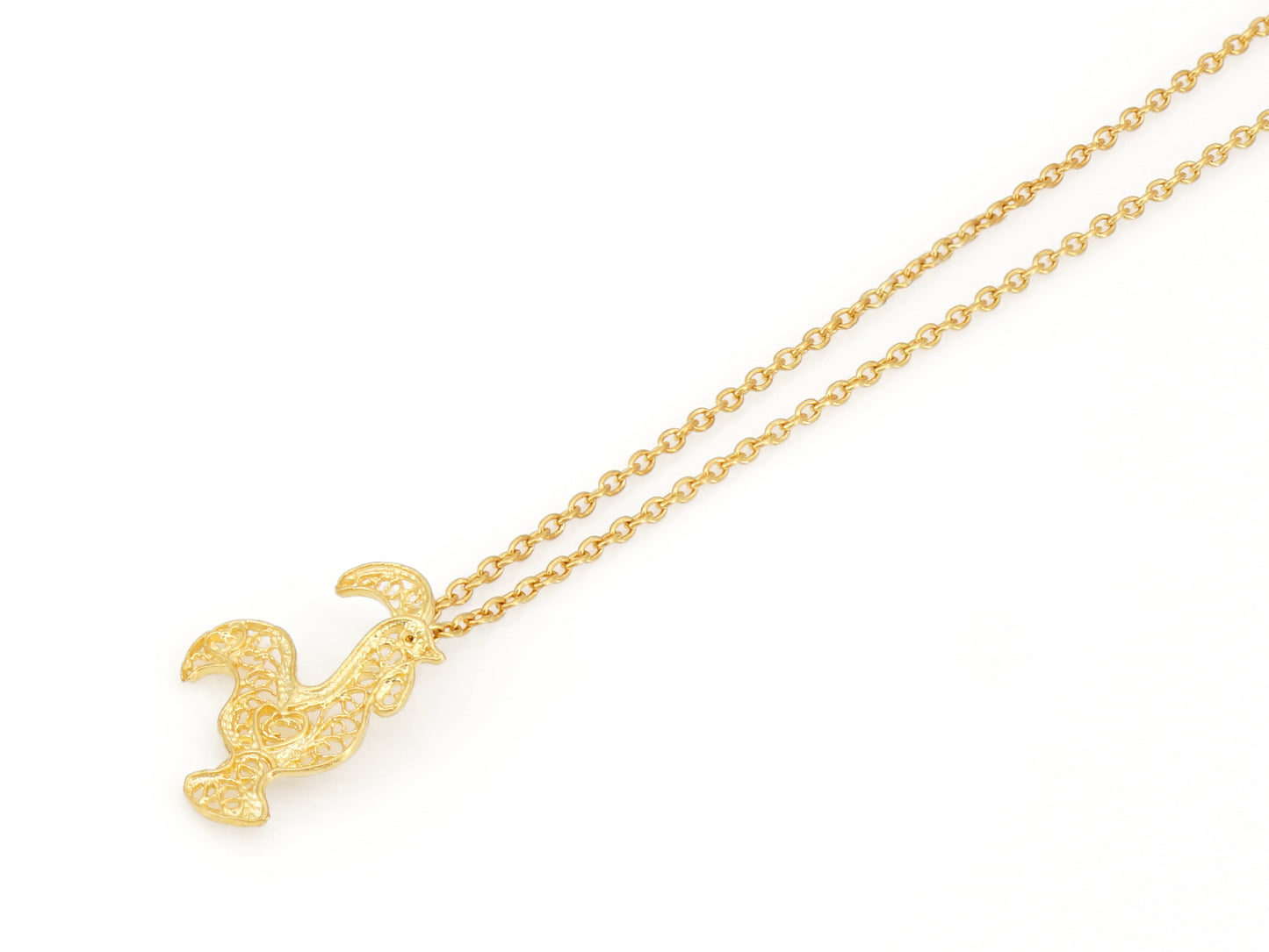Colar Mini Galo de Barcelos, Filigrana Portuguesa, Prata de Lei 925 Dourada - Perspectiva