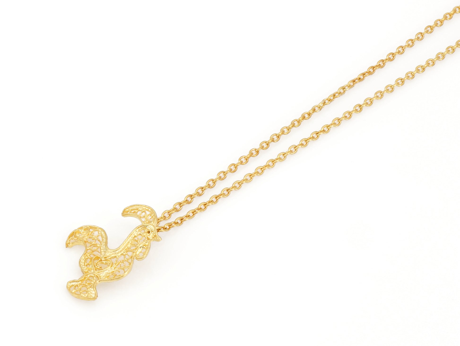 Colar Mini Galo de Barcelos, Filigrana Portuguesa, Prata de Lei 925 Dourada - Perspectiva
