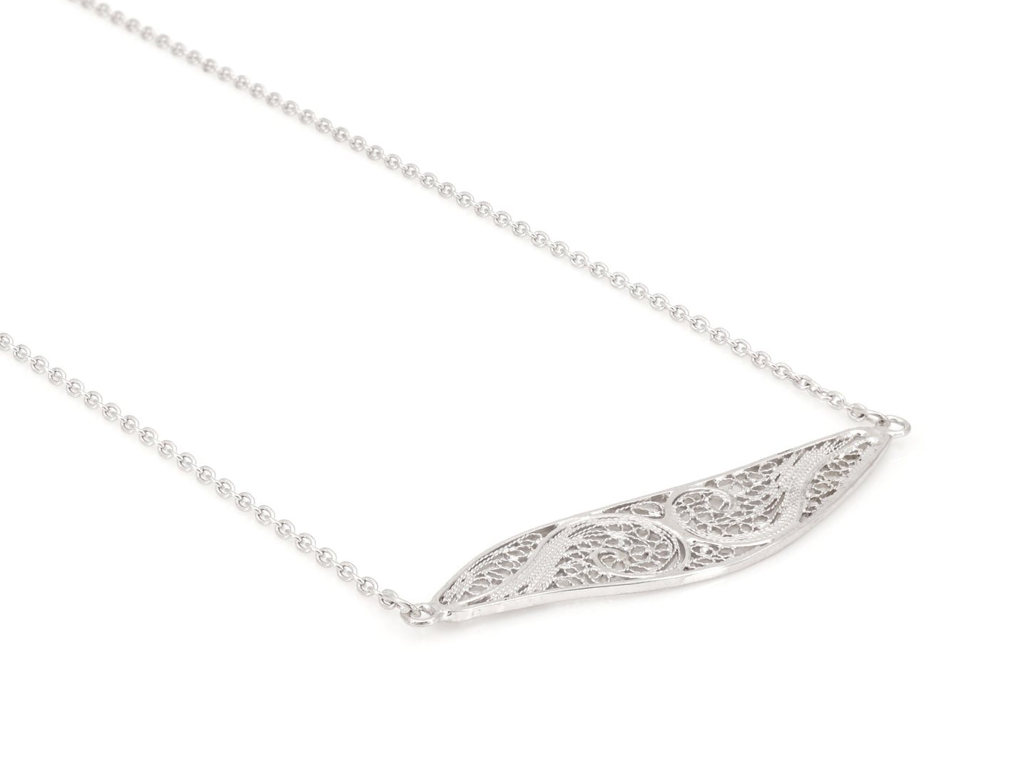 Colar Elemento Alongado Assimétrico, Filigrana Portuguesa, Prata de Lei 925 - Vista de Trás