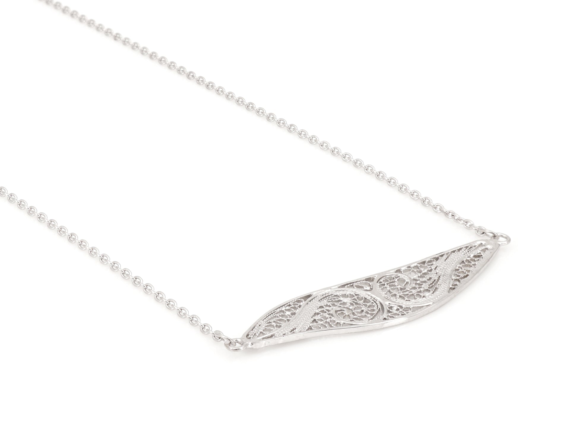 Colar Elemento Alongado Assimétrico, Filigrana Portuguesa, Prata de Lei 925 - Vista de Trás
